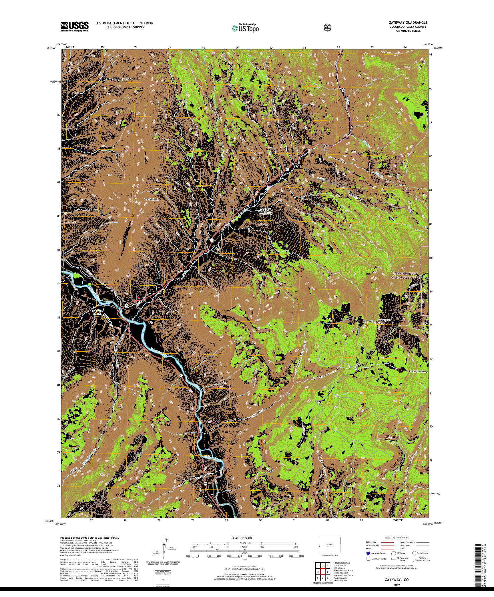 USGS US TOPO 7.5-MINUTE MAP FOR GATEWAY, CO 2019