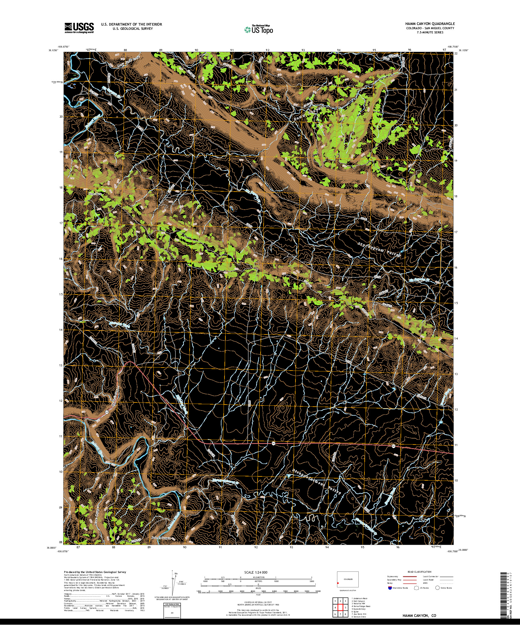 USGS US TOPO 7.5-MINUTE MAP FOR HAMM CANYON, CO 2019