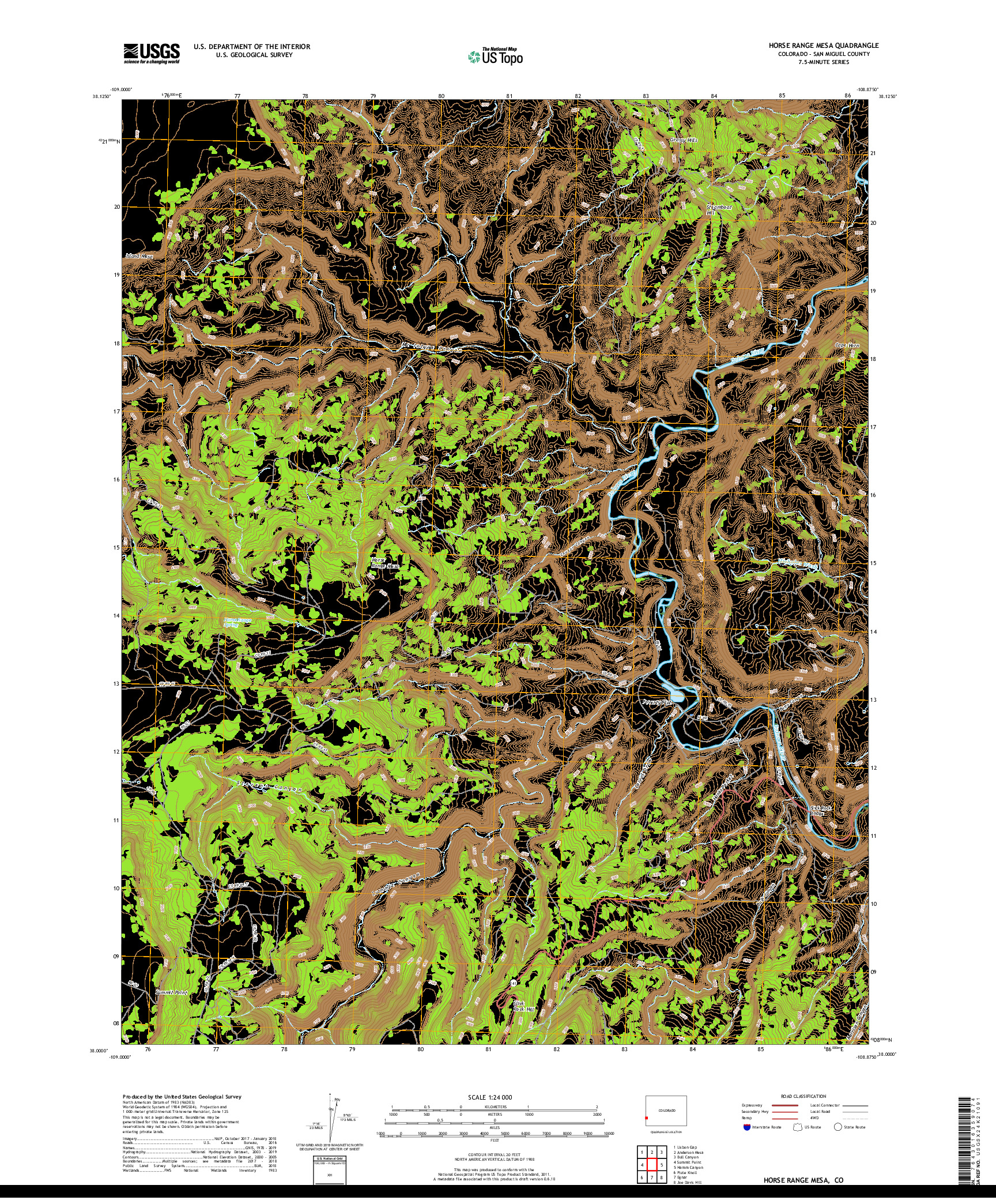 USGS US TOPO 7.5-MINUTE MAP FOR HORSE RANGE MESA, CO 2019