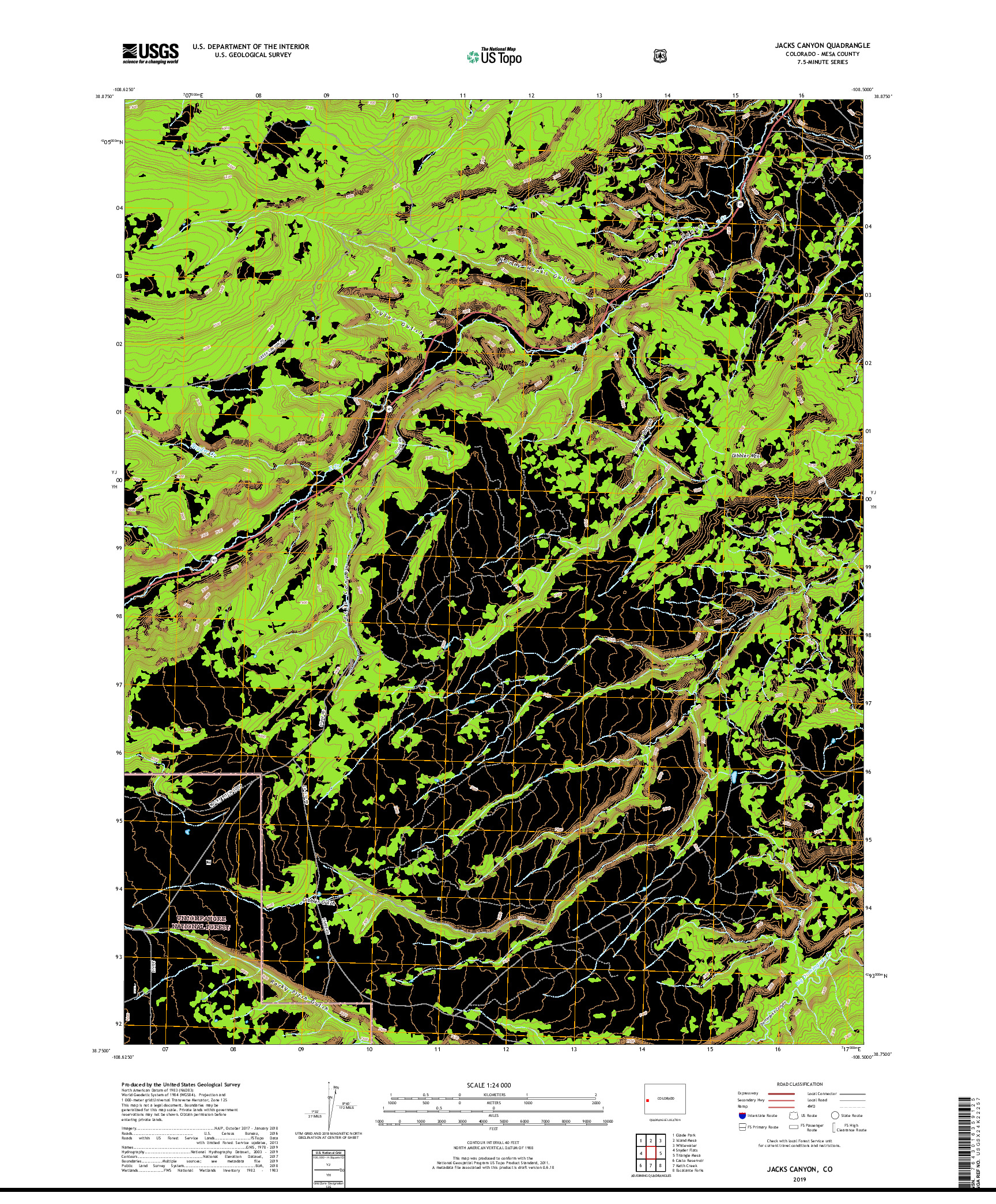 USGS US TOPO 7.5-MINUTE MAP FOR JACKS CANYON, CO 2019