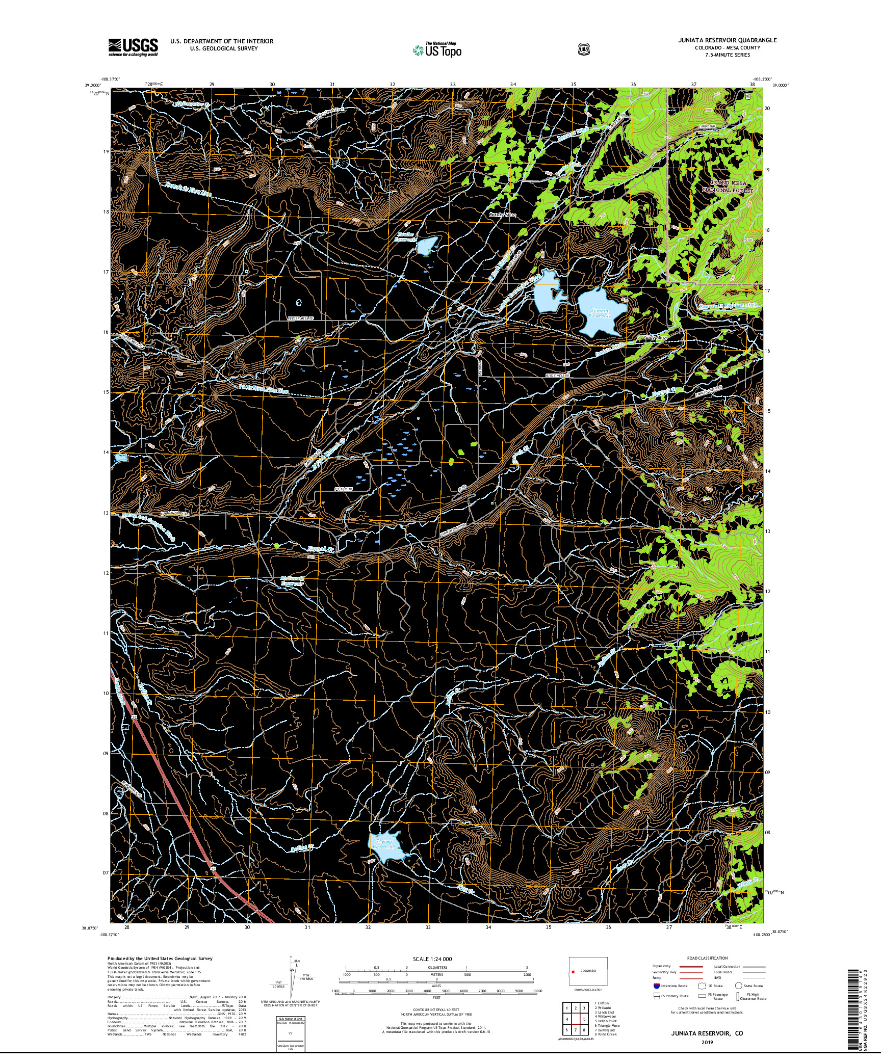 USGS US TOPO 7.5-MINUTE MAP FOR JUNIATA RESERVOIR, CO 2019