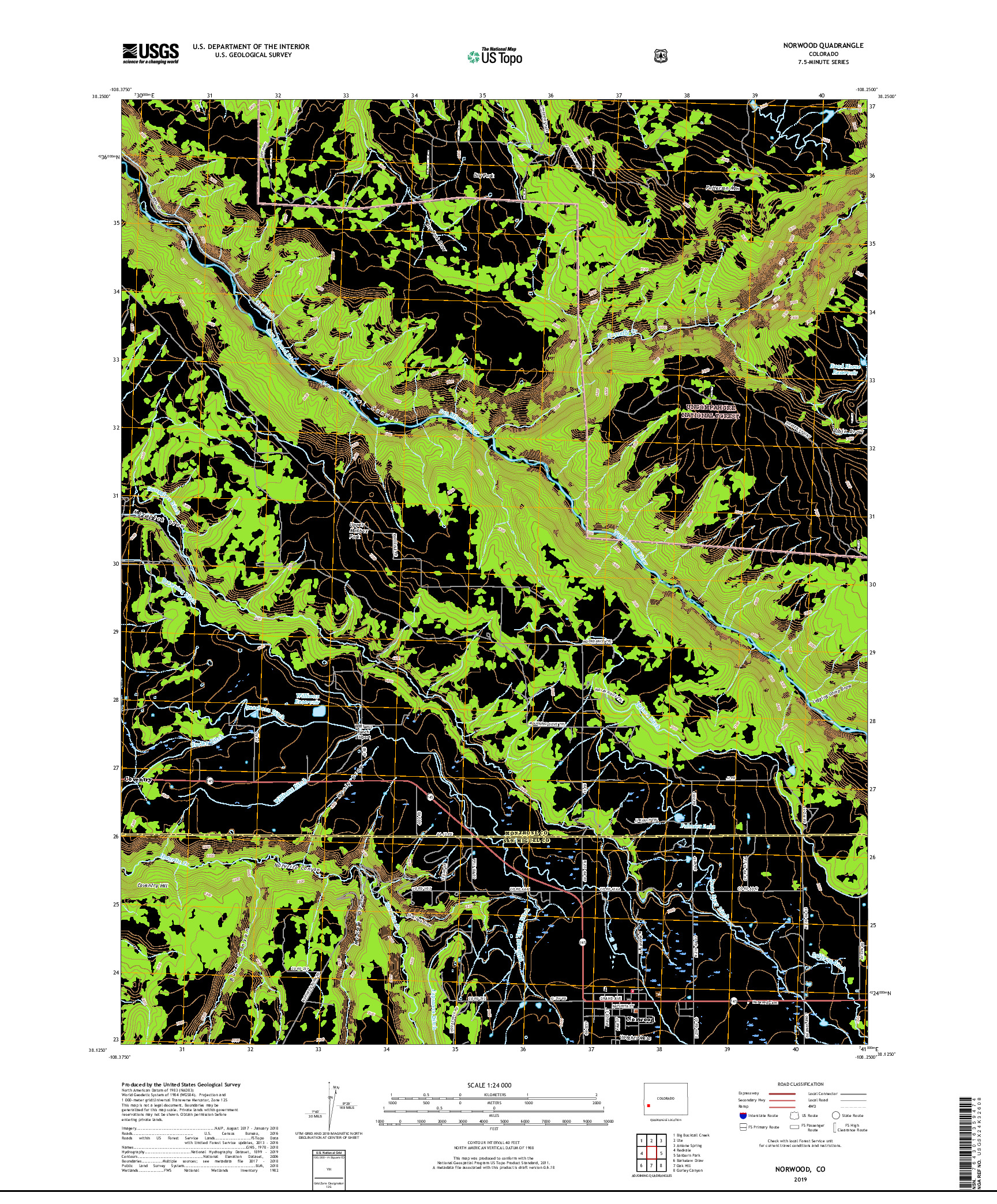 USGS US TOPO 7.5-MINUTE MAP FOR NORWOOD, CO 2019