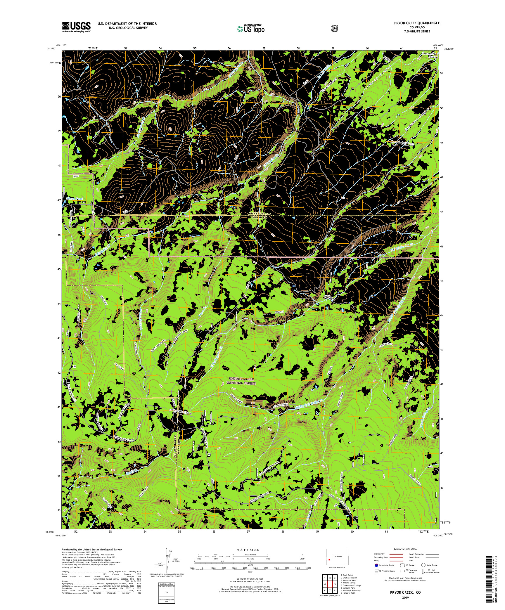 USGS US TOPO 7.5-MINUTE MAP FOR PRYOR CREEK, CO 2019