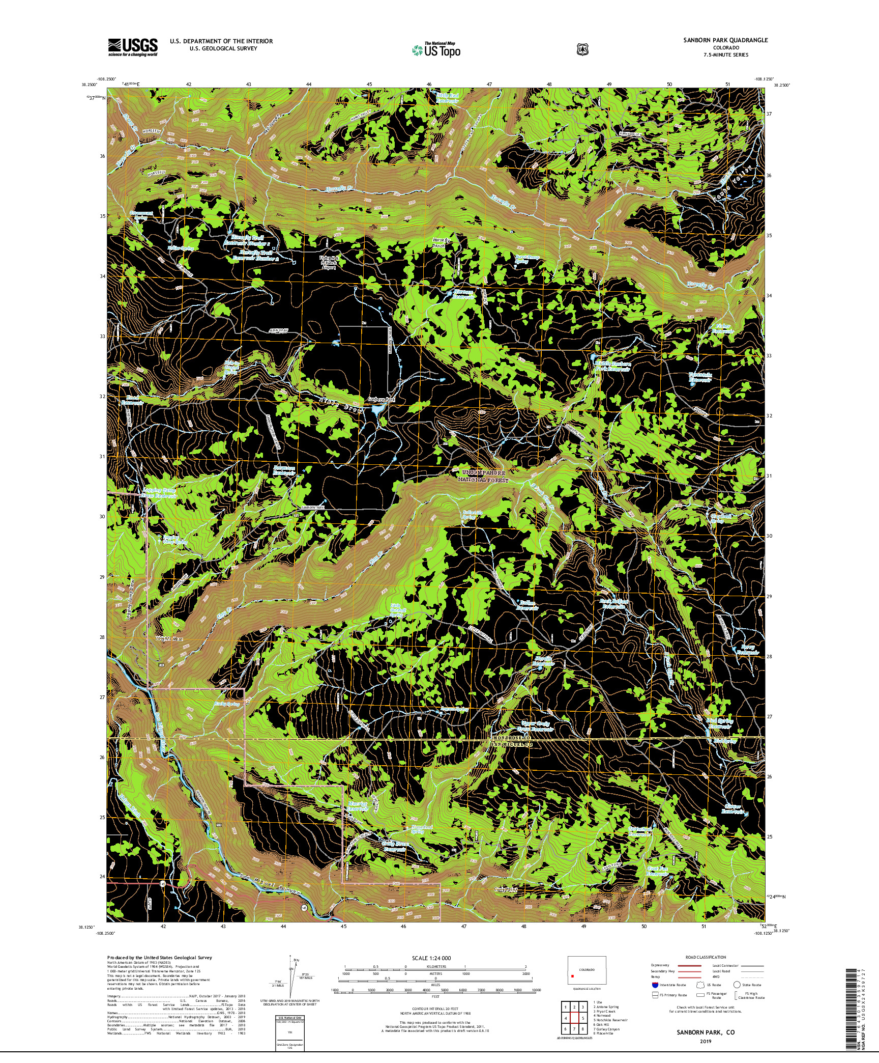 USGS US TOPO 7.5-MINUTE MAP FOR SANBORN PARK, CO 2019