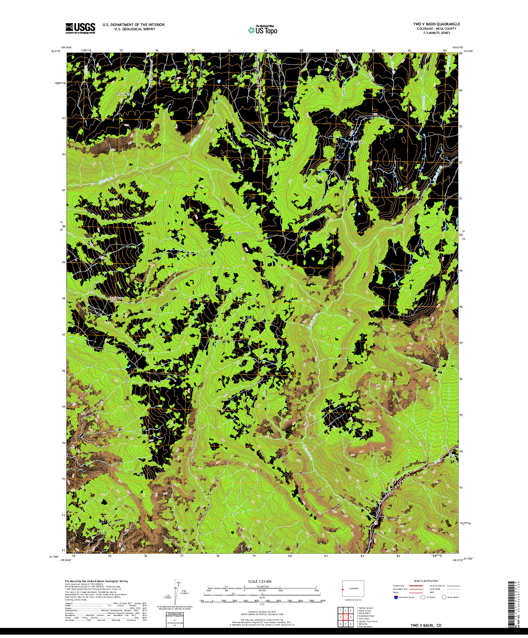 USGS US TOPO 7.5-MINUTE MAP FOR TWO V BASIN, CO 2019