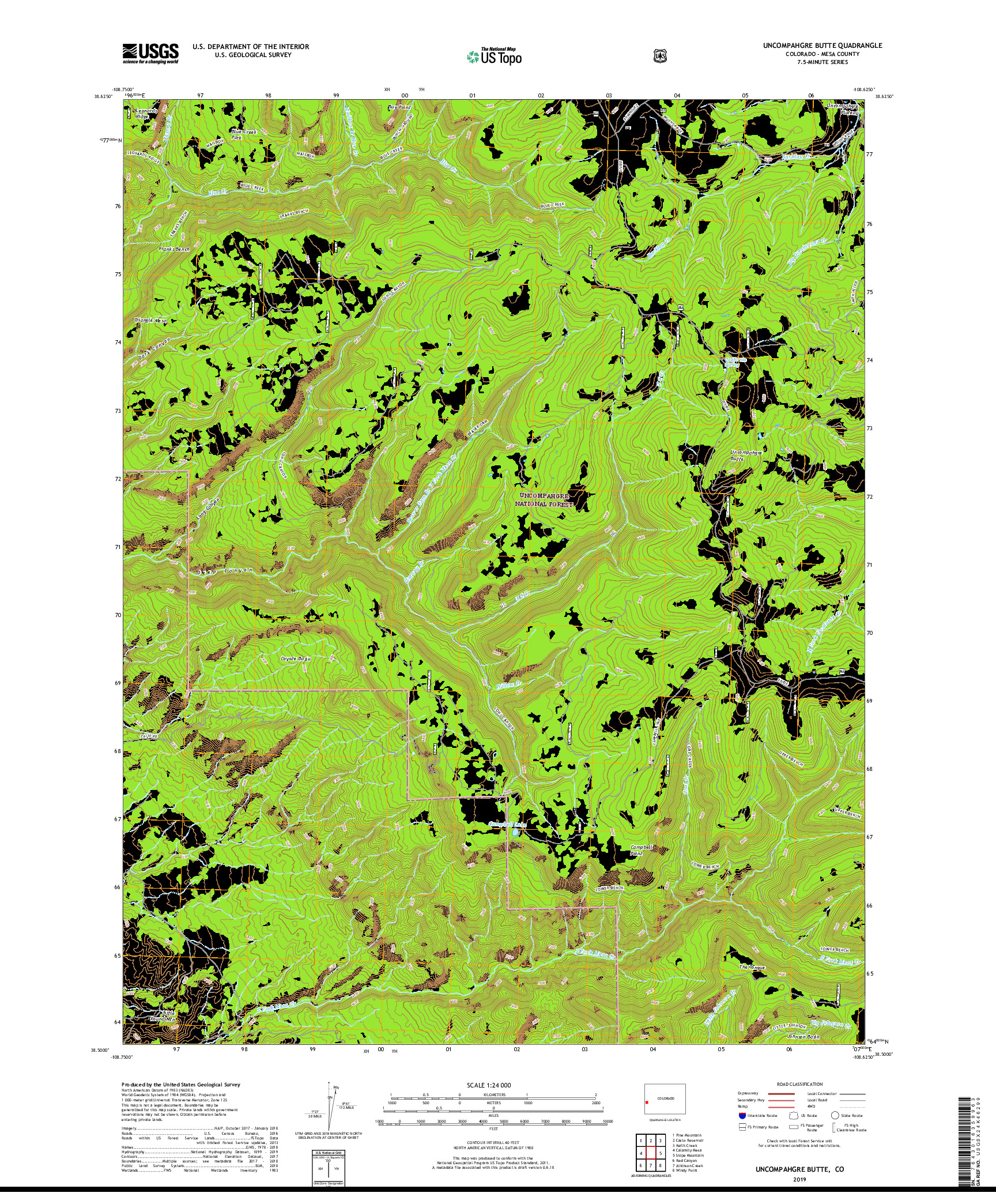 USGS US TOPO 7.5-MINUTE MAP FOR UNCOMPAHGRE BUTTE, CO 2019