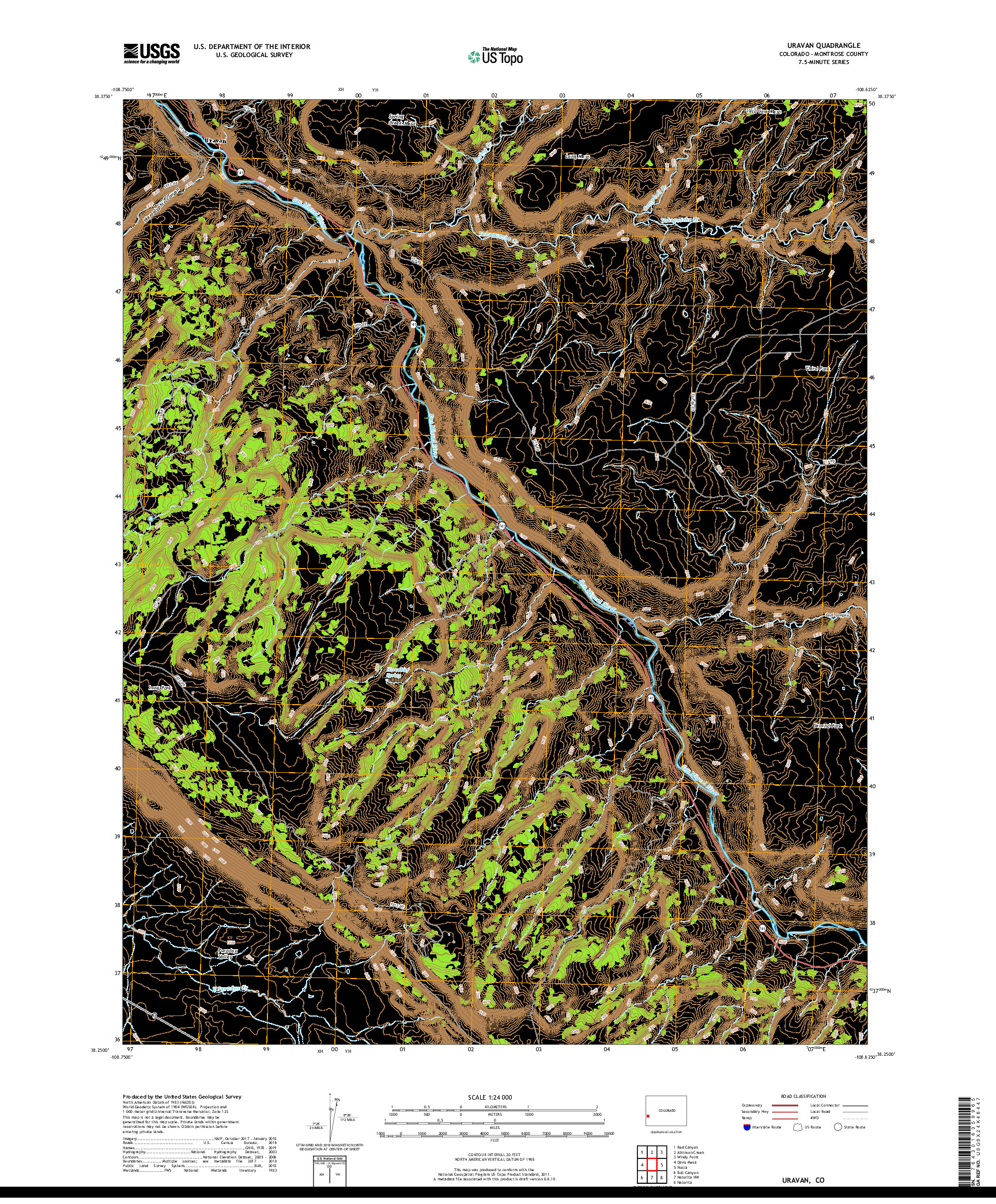 USGS US TOPO 7.5-MINUTE MAP FOR URAVAN, CO 2019