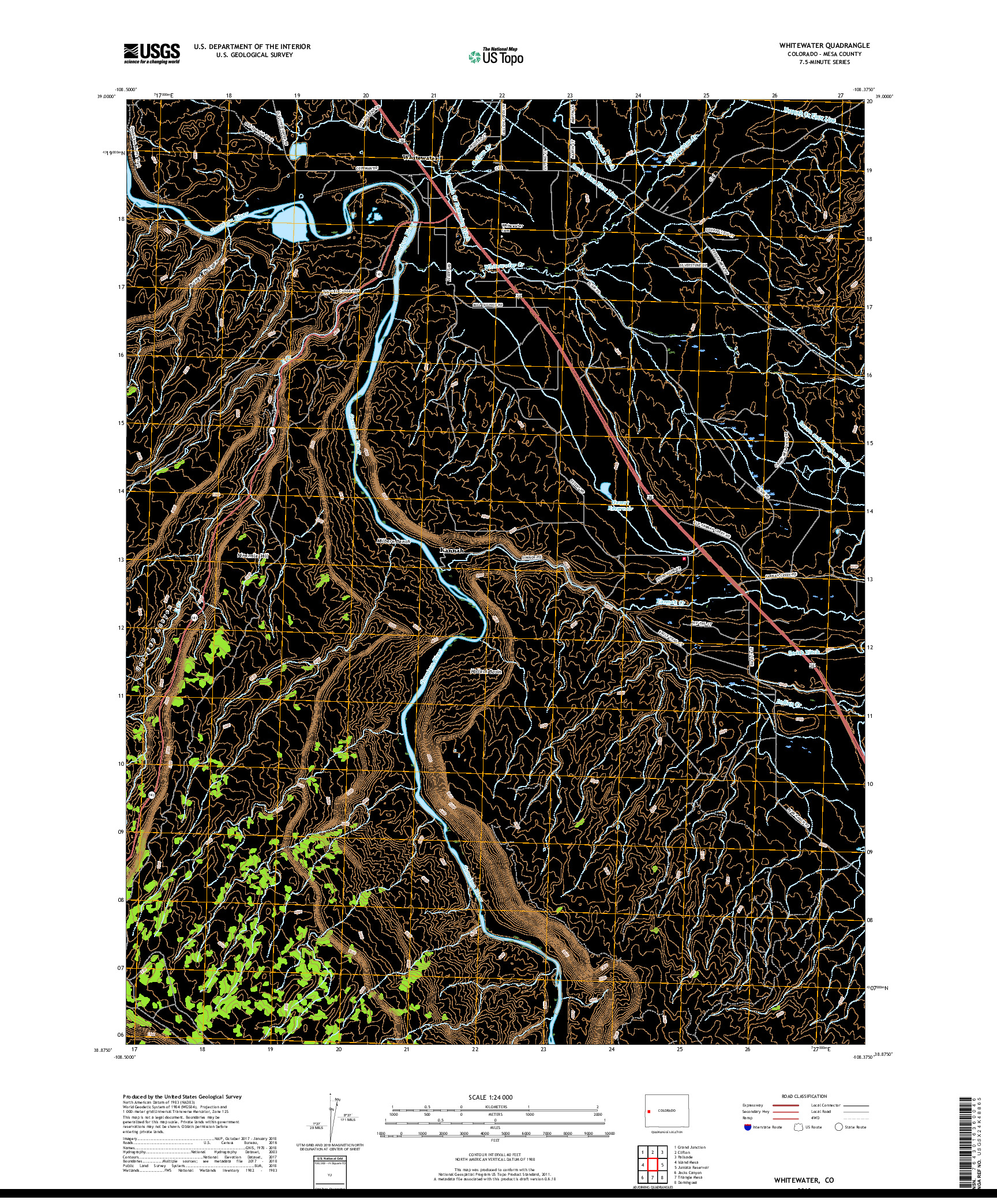 USGS US TOPO 7.5-MINUTE MAP FOR WHITEWATER, CO 2019