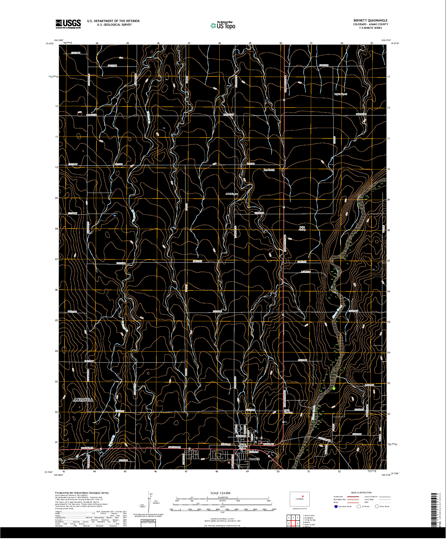 USGS US TOPO 7.5-MINUTE MAP FOR BENNETT, CO 2019