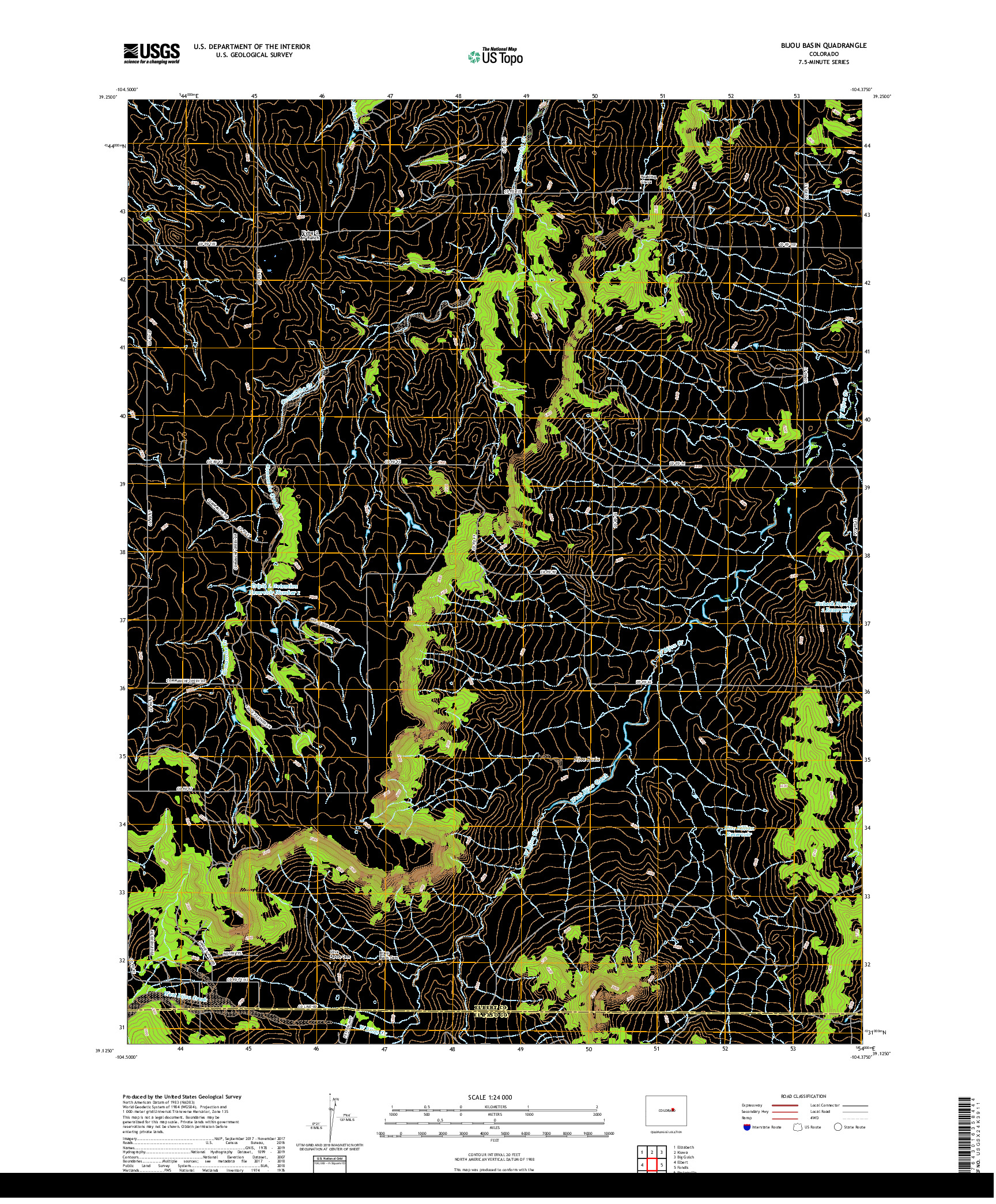 USGS US TOPO 7.5-MINUTE MAP FOR BIJOU BASIN, CO 2019
