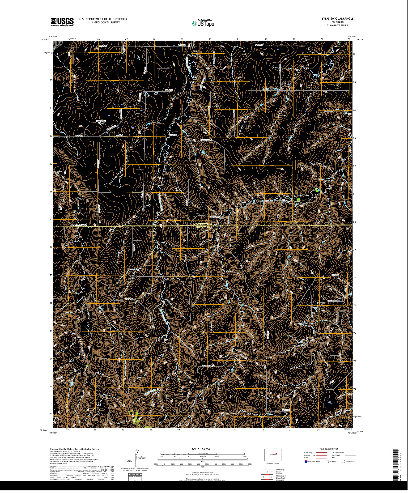 USGS US TOPO 7.5-MINUTE MAP FOR BYERS SW, CO 2019