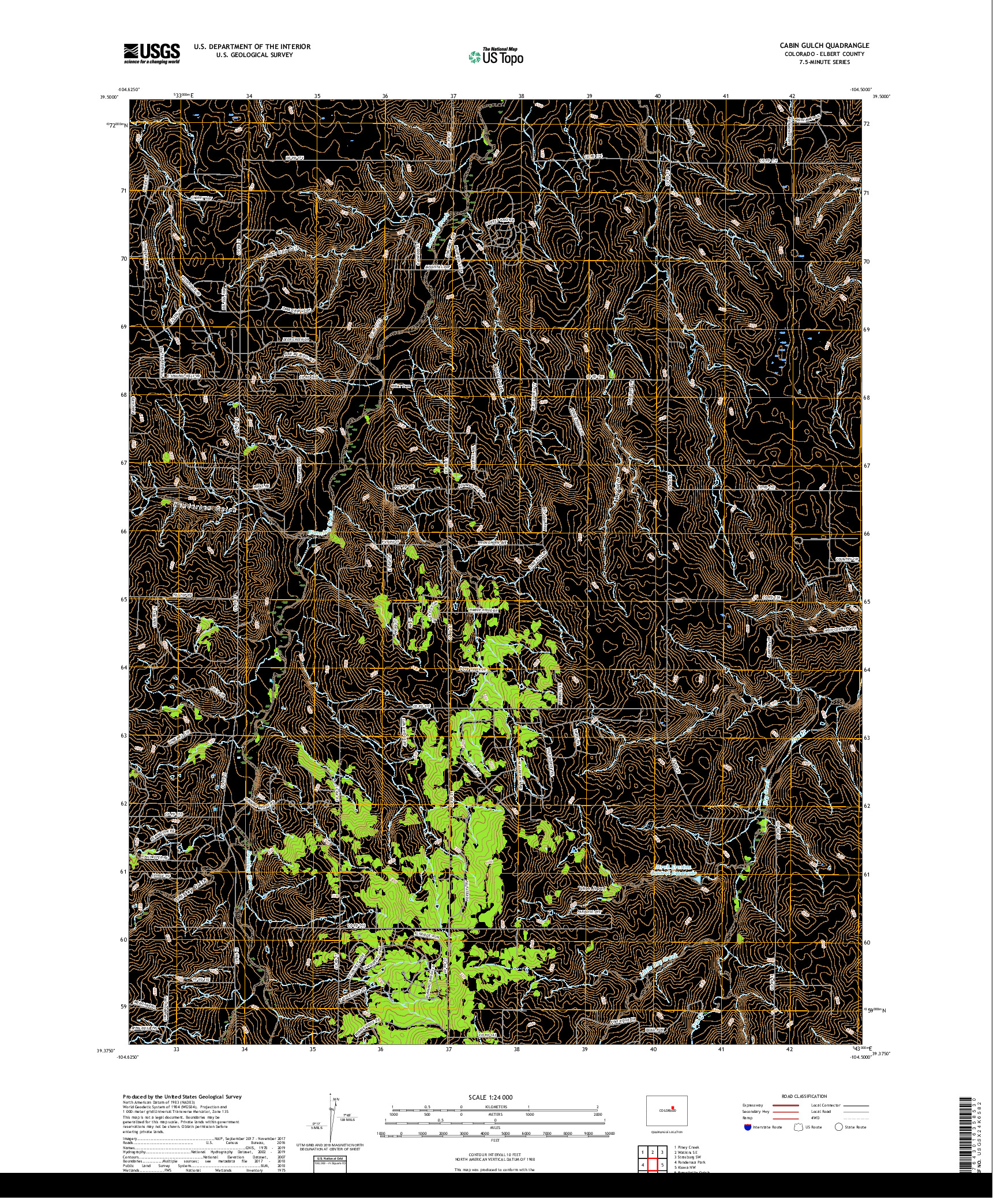 USGS US TOPO 7.5-MINUTE MAP FOR CABIN GULCH, CO 2019