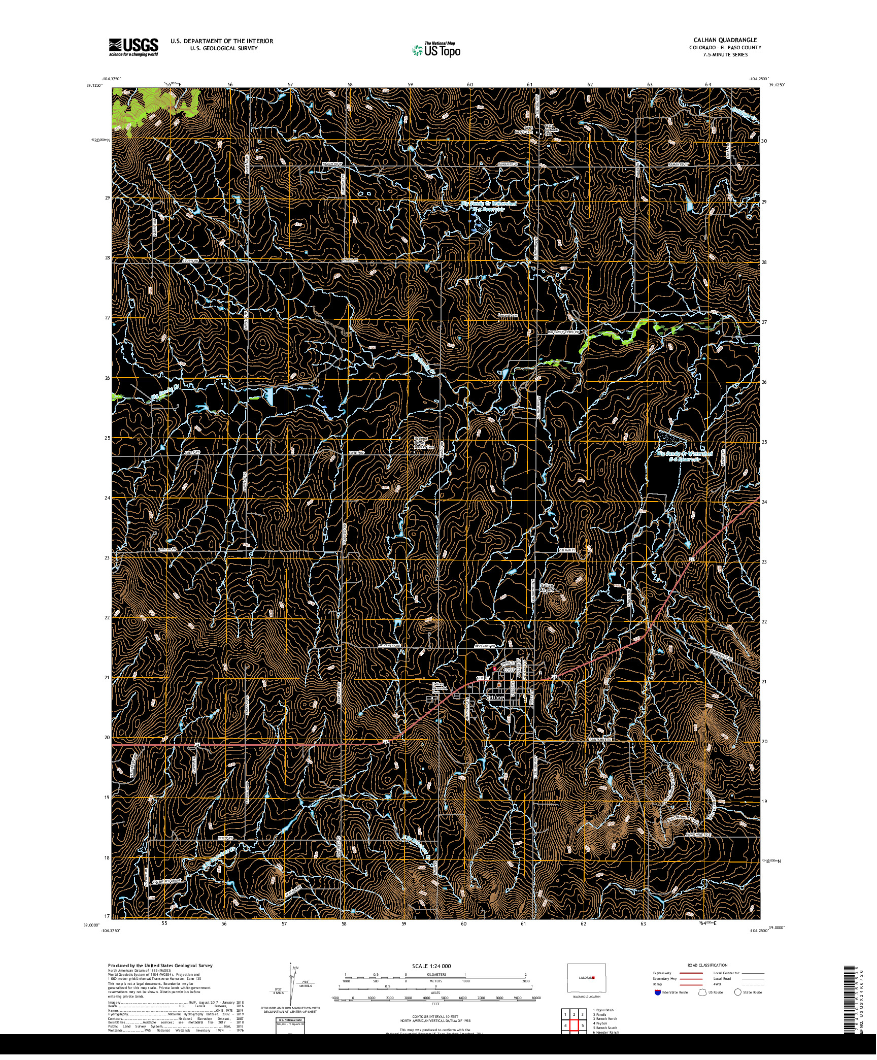 USGS US TOPO 7.5-MINUTE MAP FOR CALHAN, CO 2019