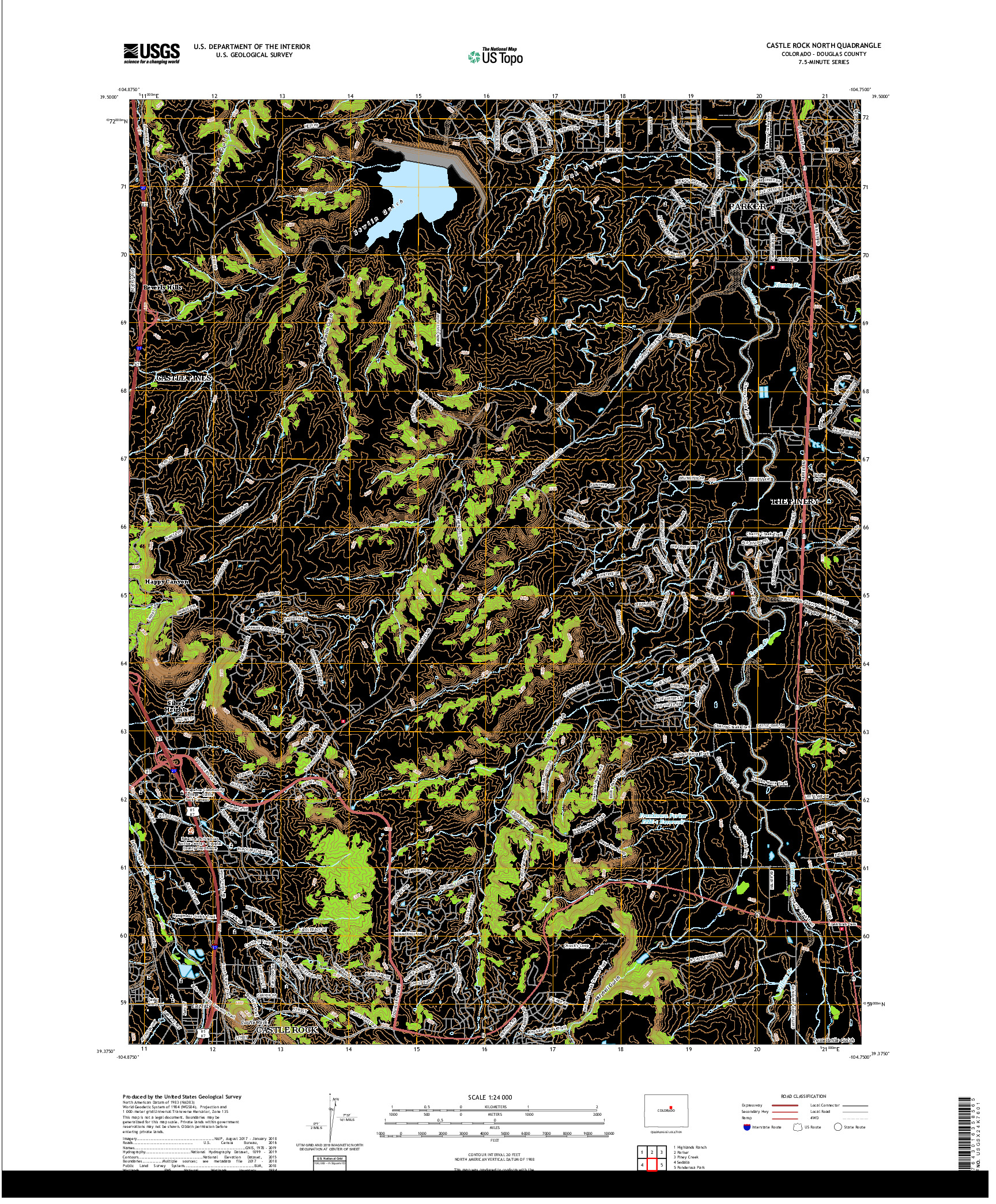 USGS US TOPO 7.5-MINUTE MAP FOR CASTLE ROCK NORTH, CO 2019