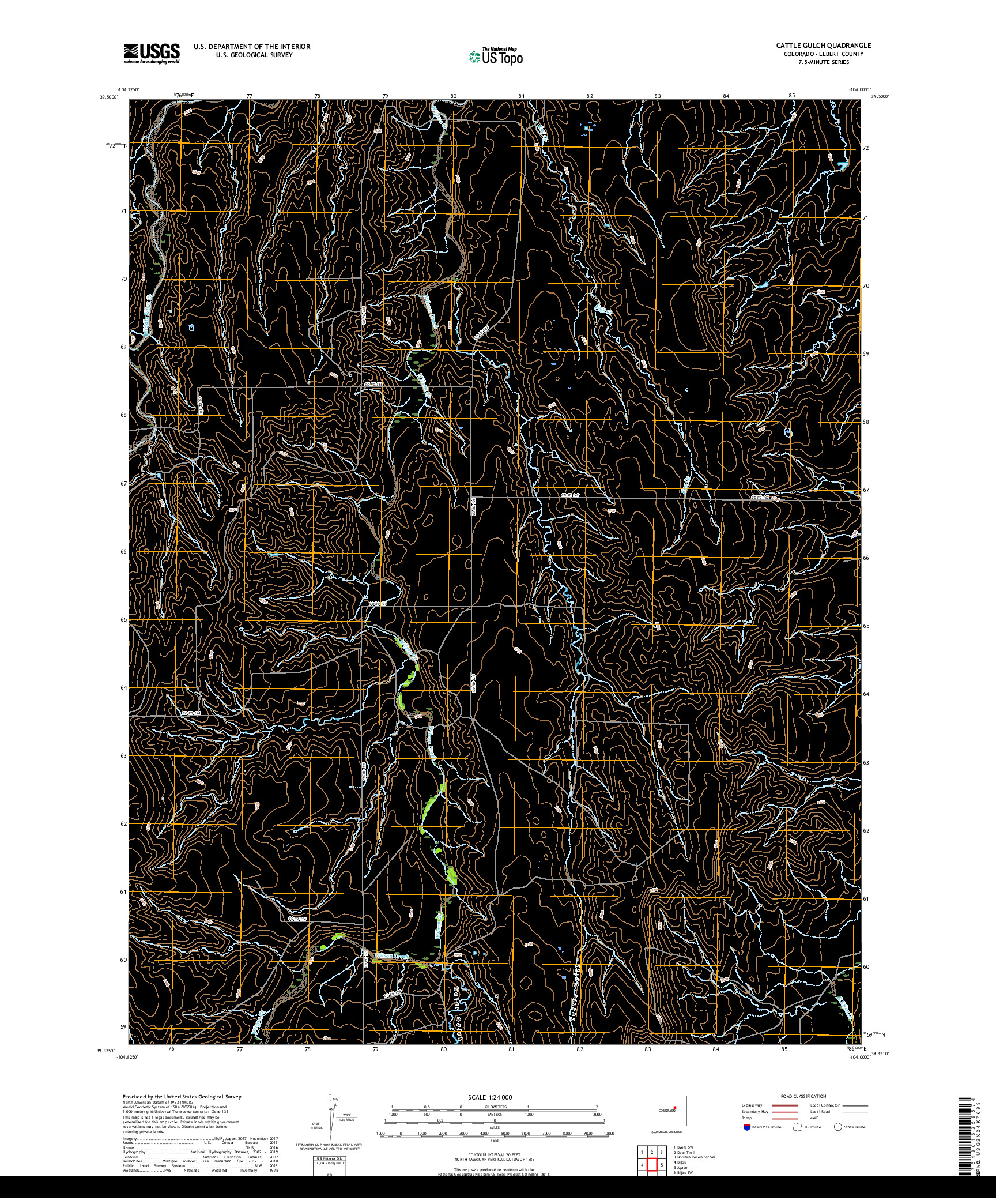 USGS US TOPO 7.5-MINUTE MAP FOR CATTLE GULCH, CO 2019