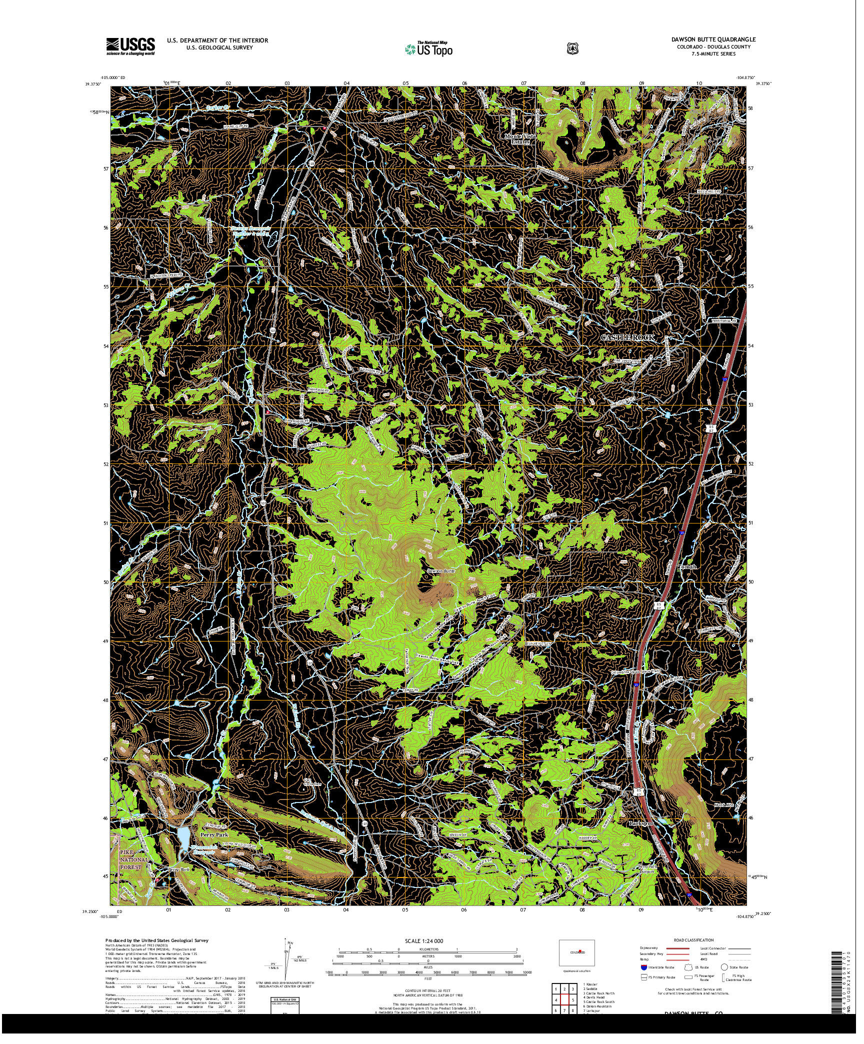 USGS US TOPO 7.5-MINUTE MAP FOR DAWSON BUTTE, CO 2019