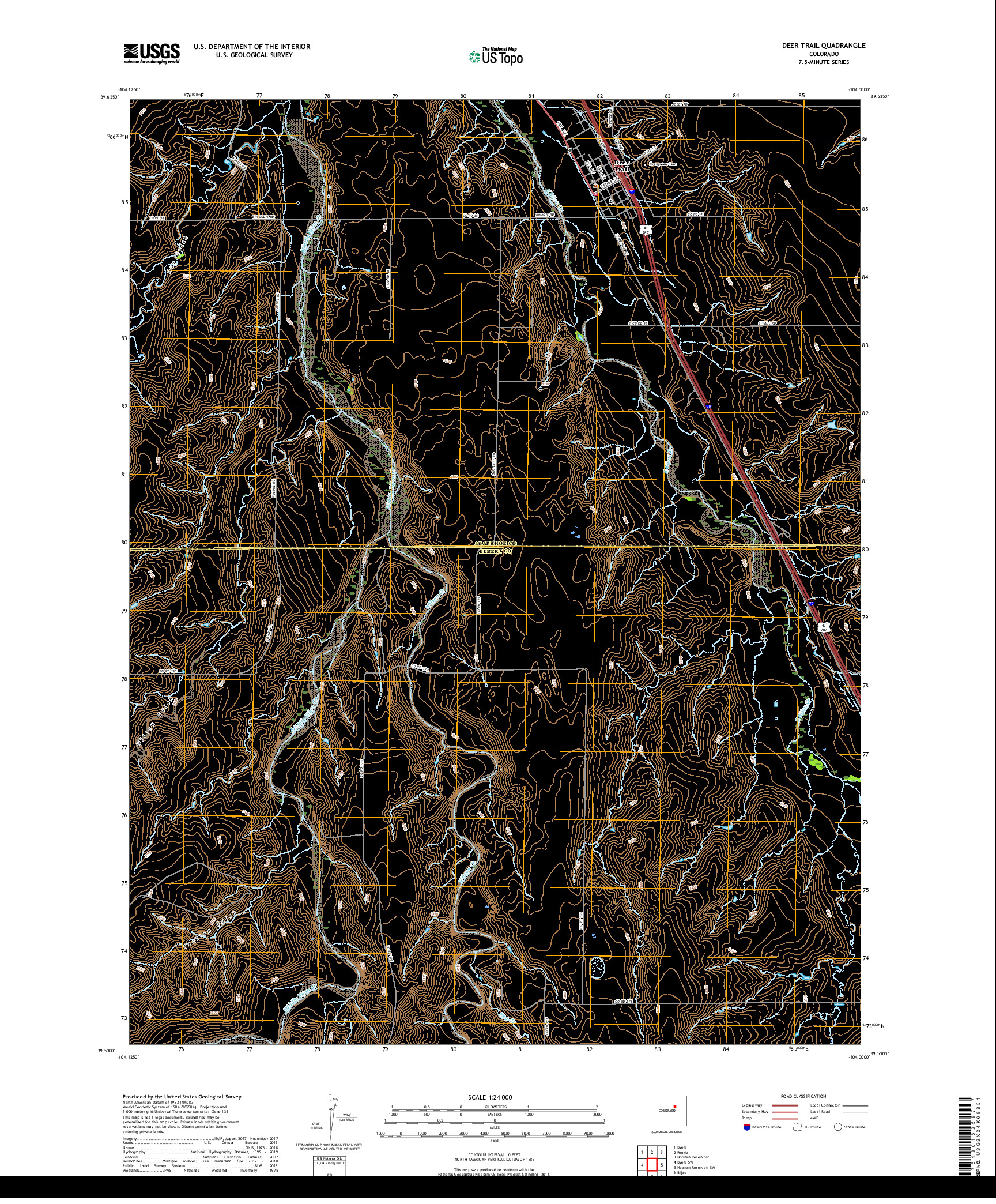 USGS US TOPO 7.5-MINUTE MAP FOR DEER TRAIL, CO 2019