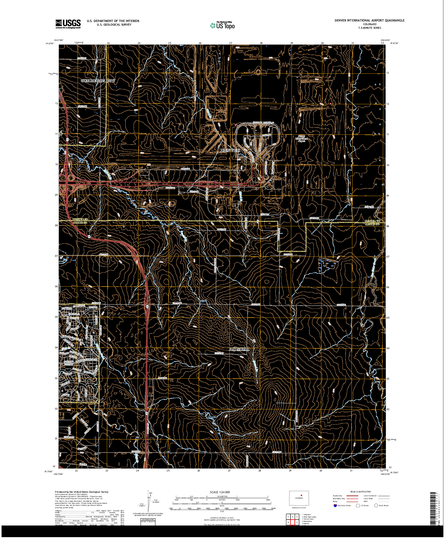 USGS US TOPO 7.5-MINUTE MAP FOR DENVER INTERNATIONAL AIRPORT, CO 2019