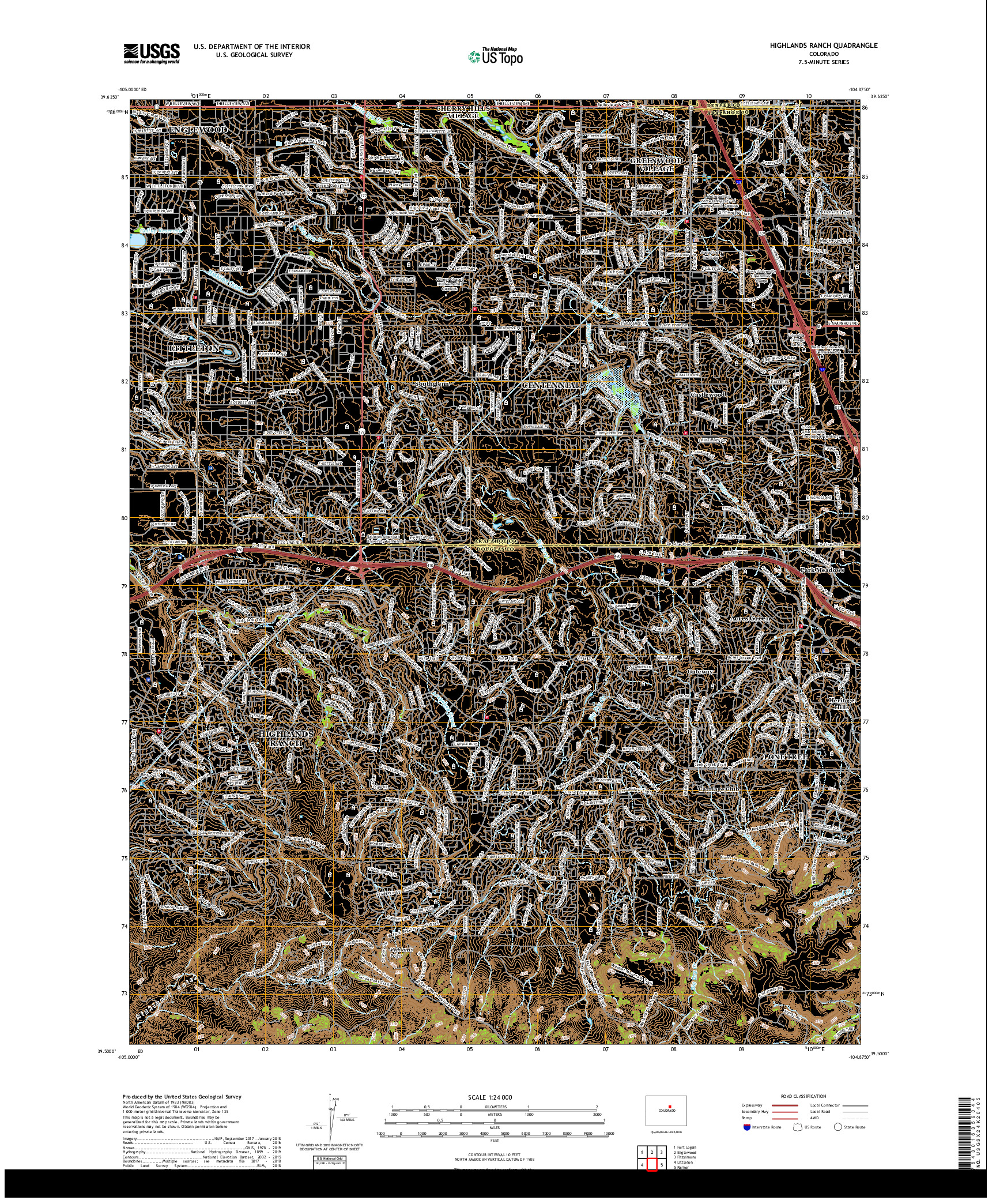 USGS US TOPO 7.5-MINUTE MAP FOR HIGHLANDS RANCH, CO 2019