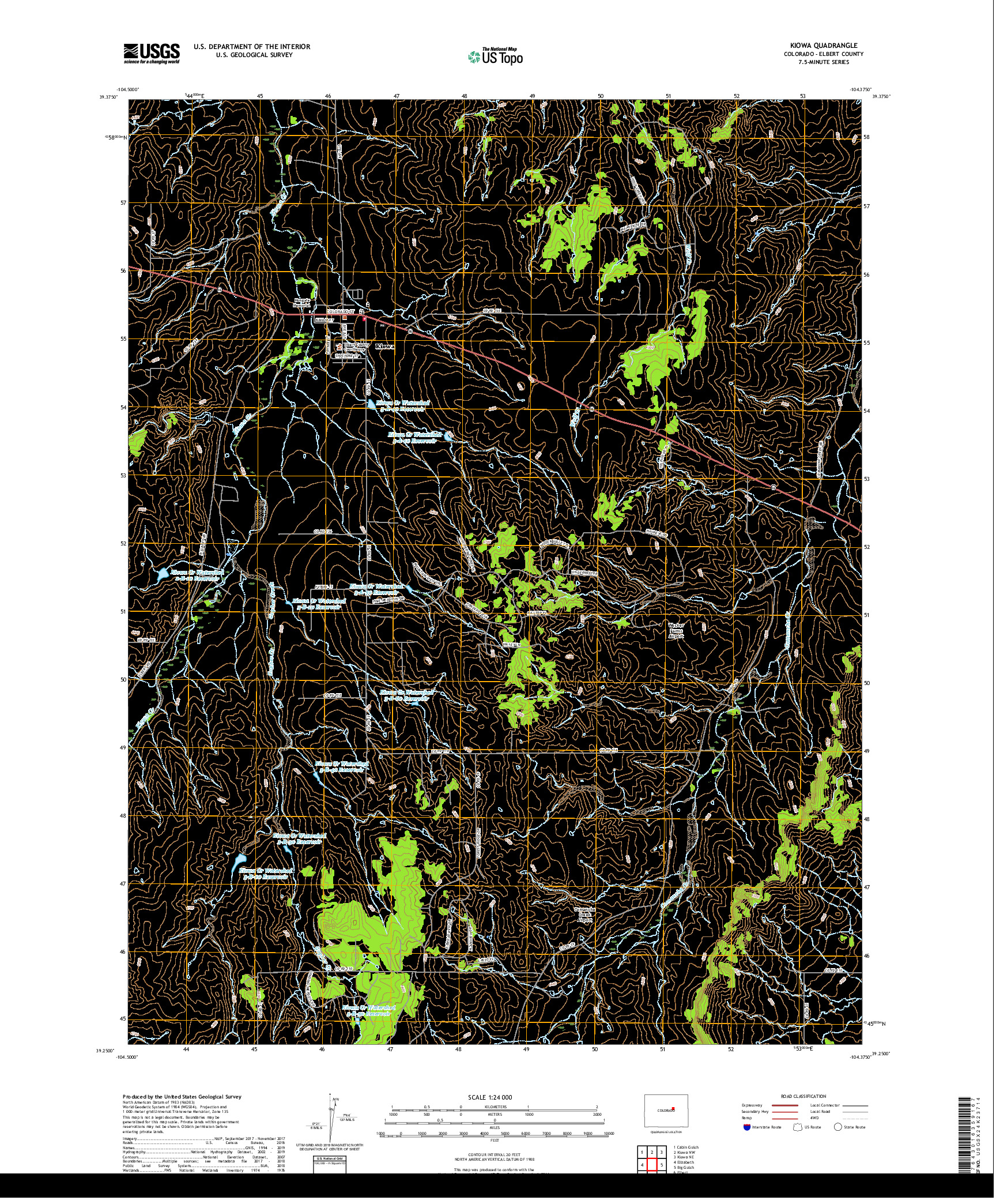 USGS US TOPO 7.5-MINUTE MAP FOR KIOWA, CO 2019