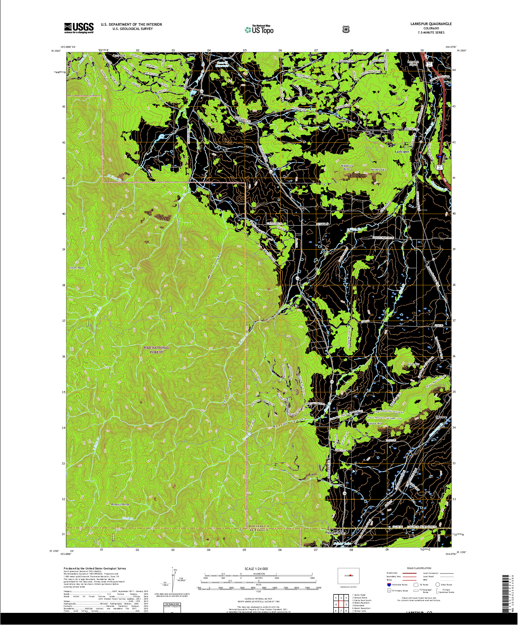 USGS US TOPO 7.5-MINUTE MAP FOR LARKSPUR, CO 2019