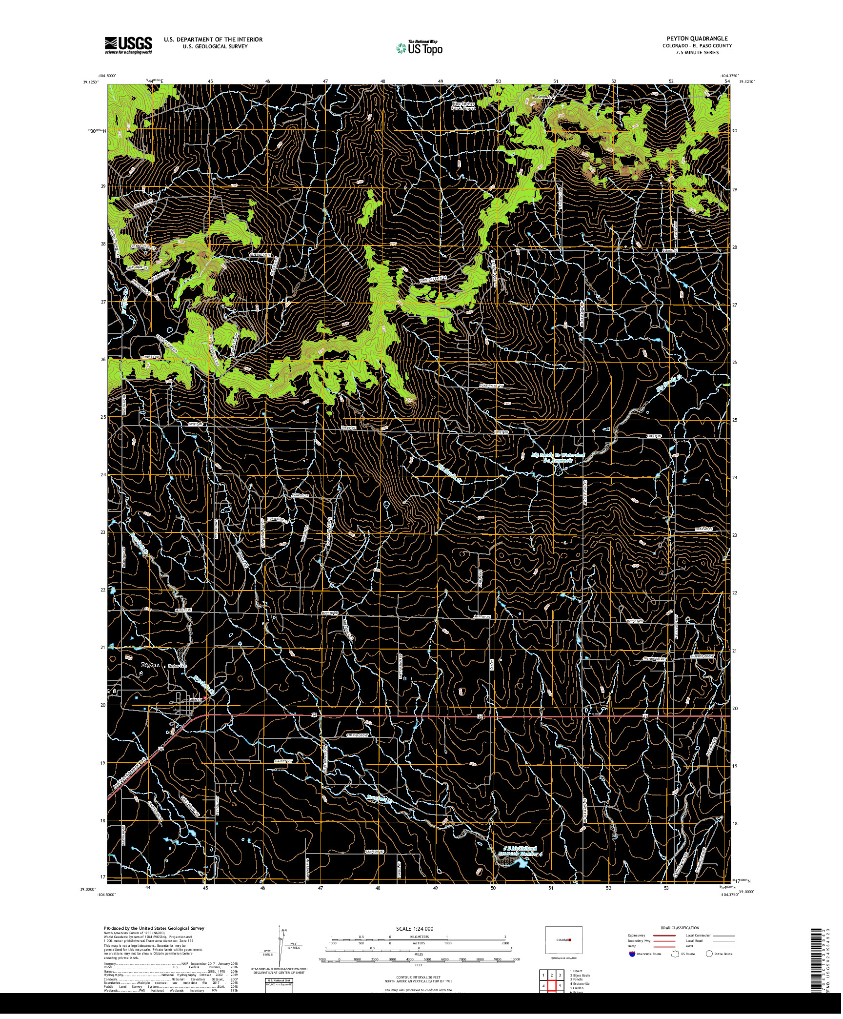 USGS US TOPO 7.5-MINUTE MAP FOR PEYTON, CO 2019