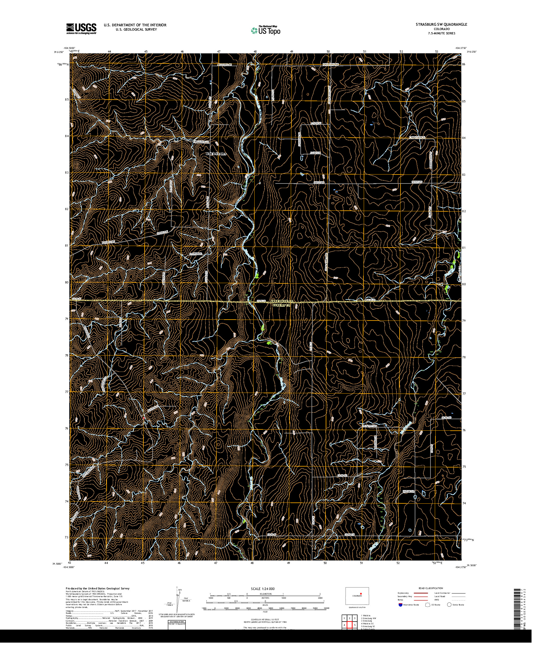 USGS US TOPO 7.5-MINUTE MAP FOR STRASBURG SW, CO 2019