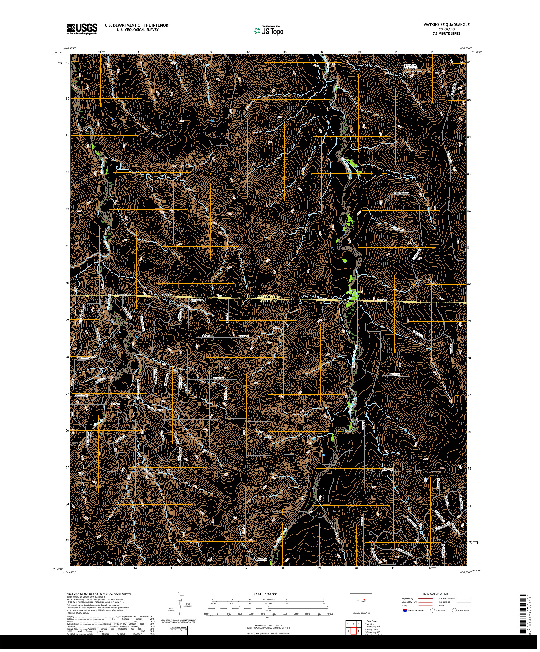 USGS US TOPO 7.5-MINUTE MAP FOR WATKINS SE, CO 2019