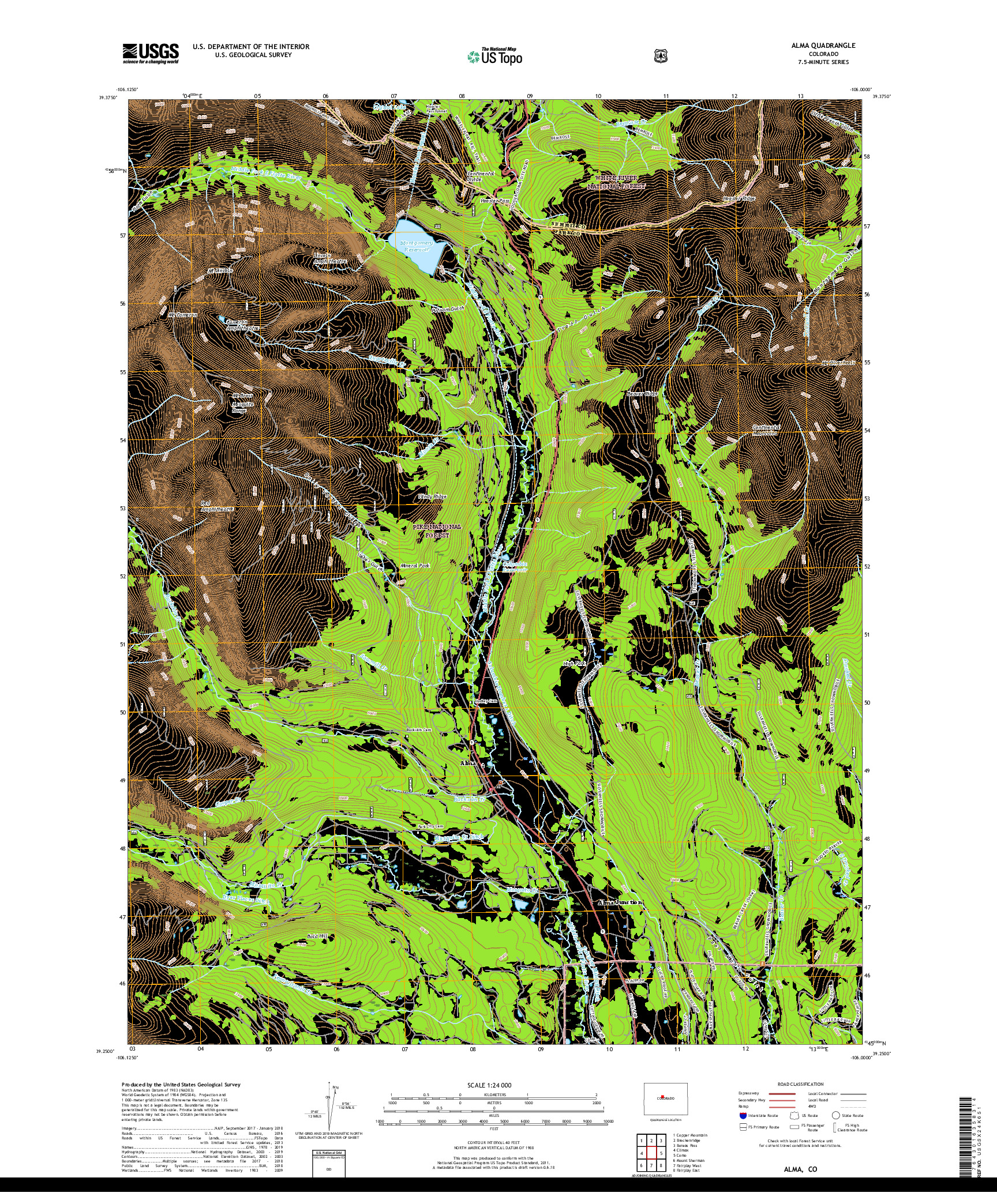 USGS US TOPO 7.5-MINUTE MAP FOR ALMA, CO 2019