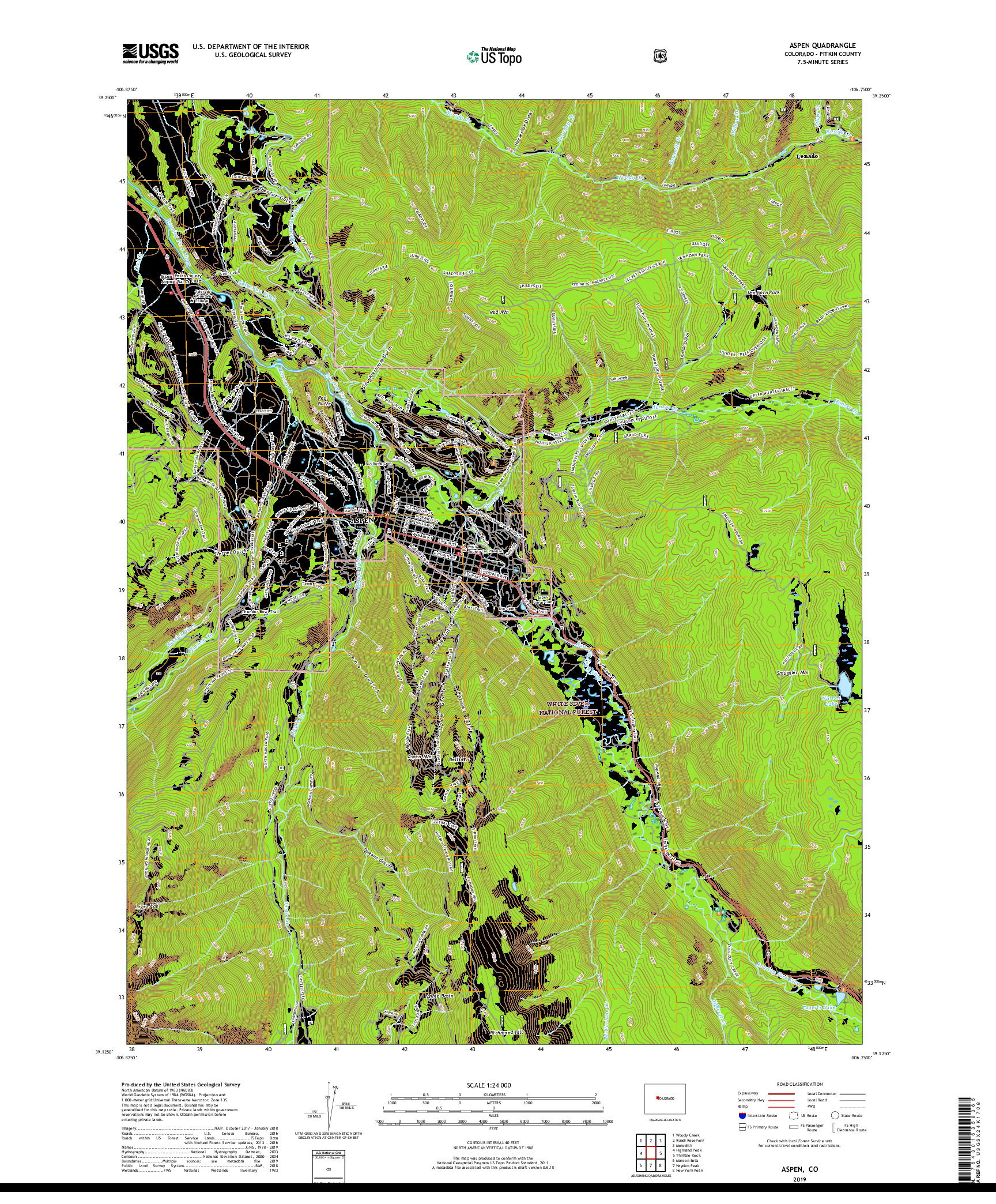 USGS US TOPO 7.5-MINUTE MAP FOR ASPEN, CO 2019