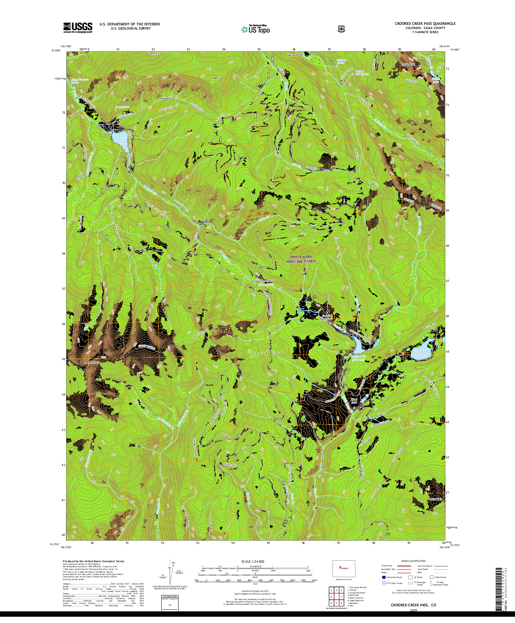 USGS US TOPO 7.5-MINUTE MAP FOR CROOKED CREEK PASS, CO 2019