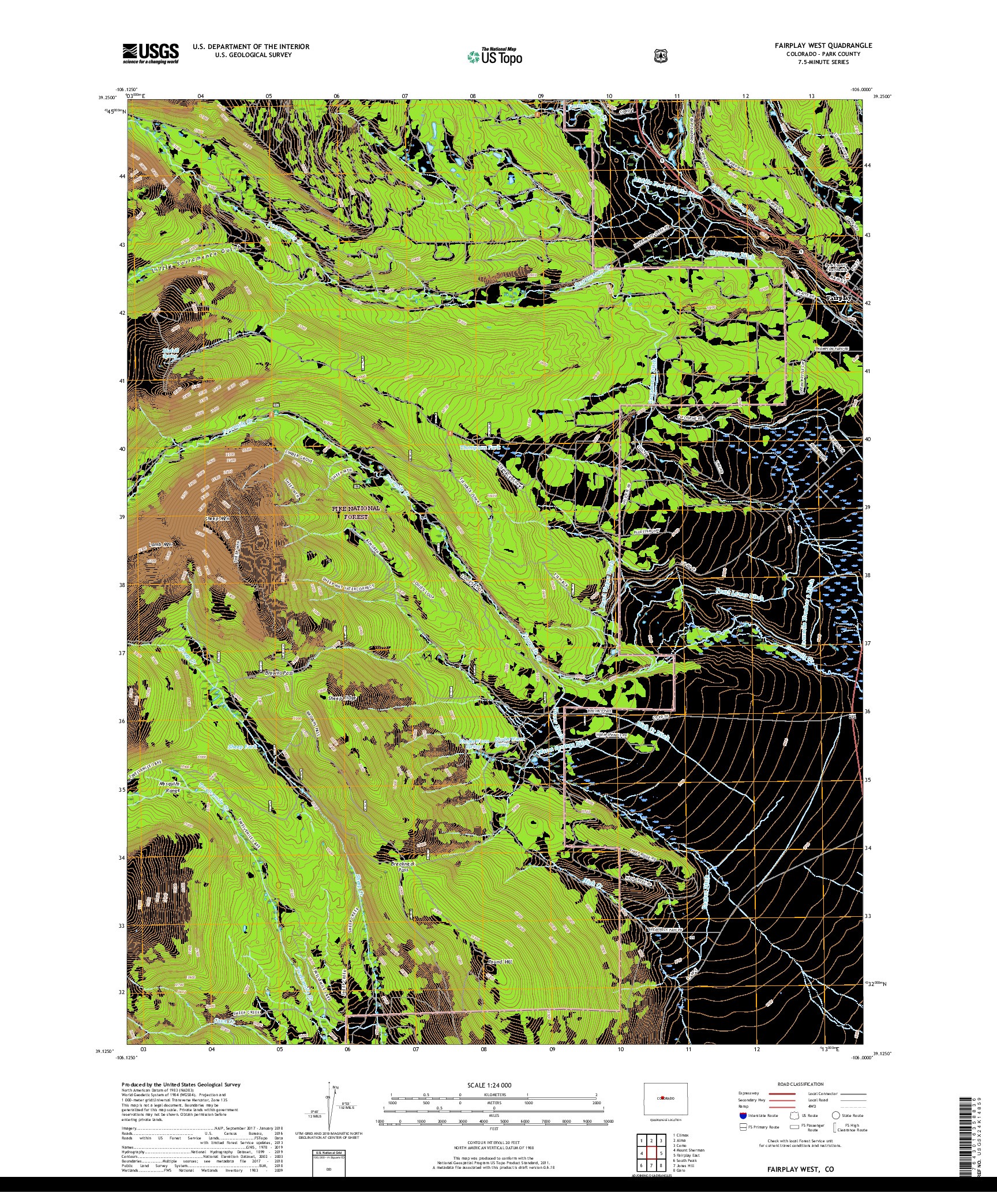 USGS US TOPO 7.5-MINUTE MAP FOR FAIRPLAY WEST, CO 2019