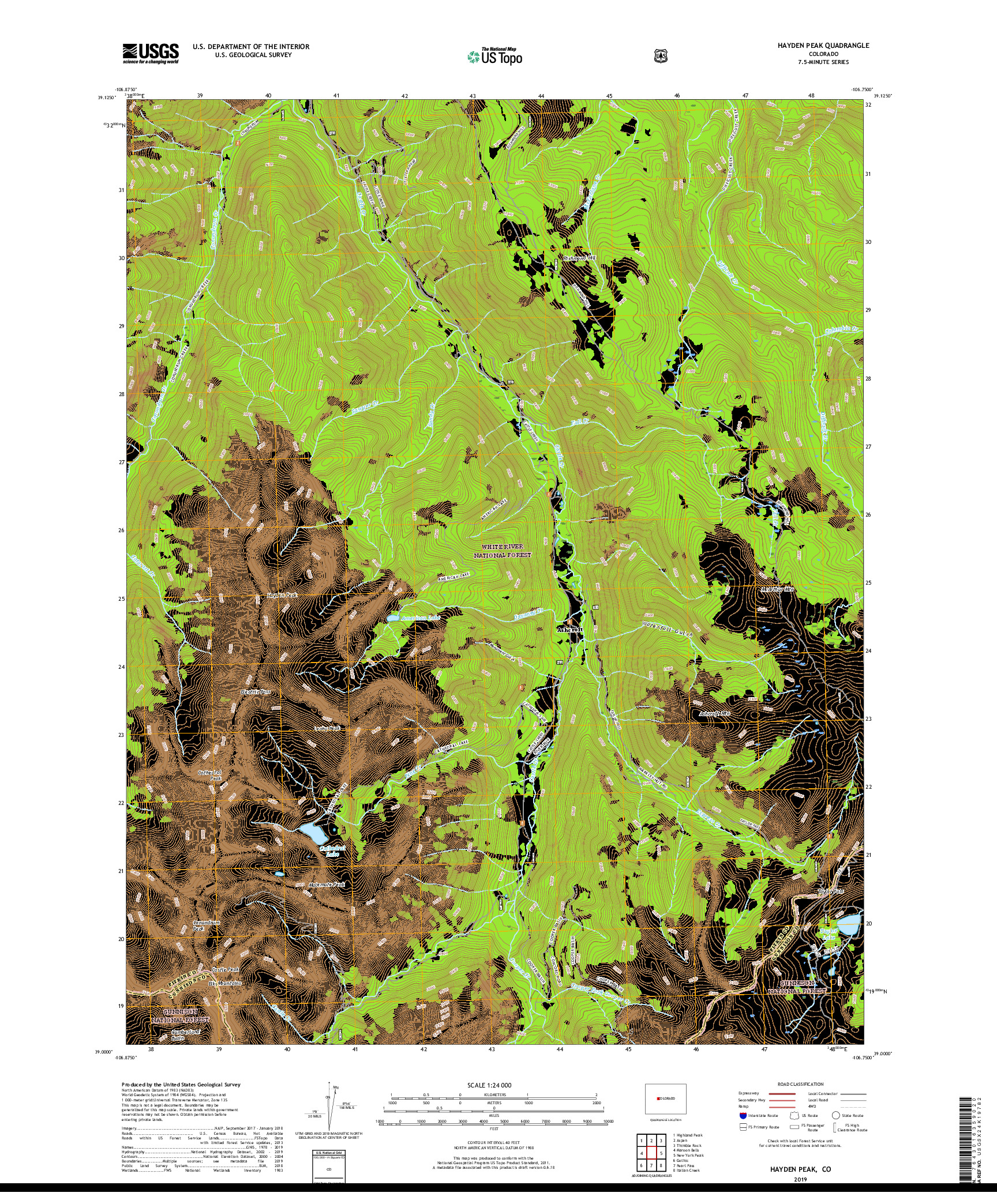 USGS US TOPO 7.5-MINUTE MAP FOR HAYDEN PEAK, CO 2019