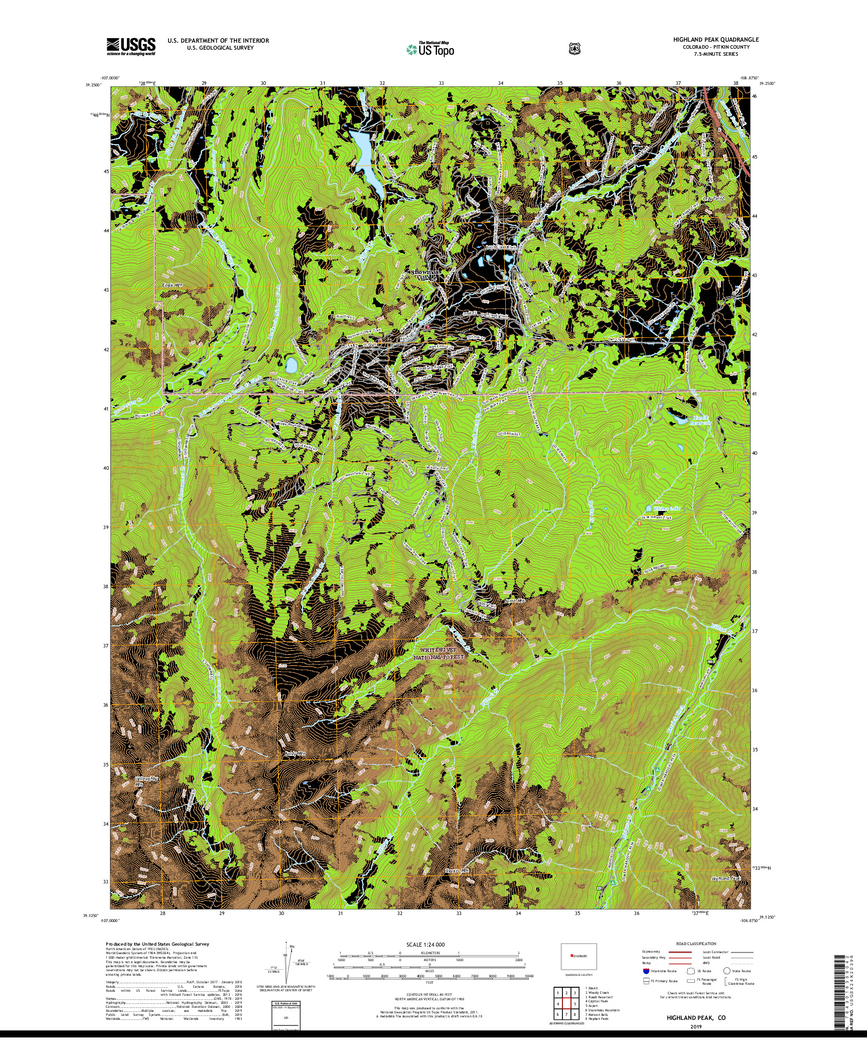 USGS US TOPO 7.5-MINUTE MAP FOR HIGHLAND PEAK, CO 2019