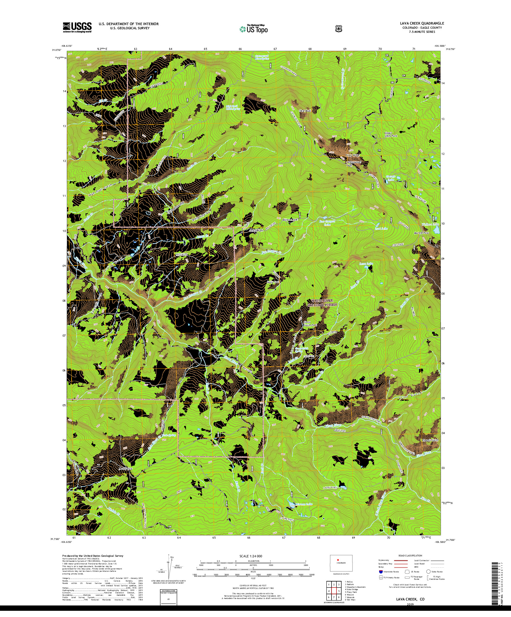 USGS US TOPO 7.5-MINUTE MAP FOR LAVA CREEK, CO 2019