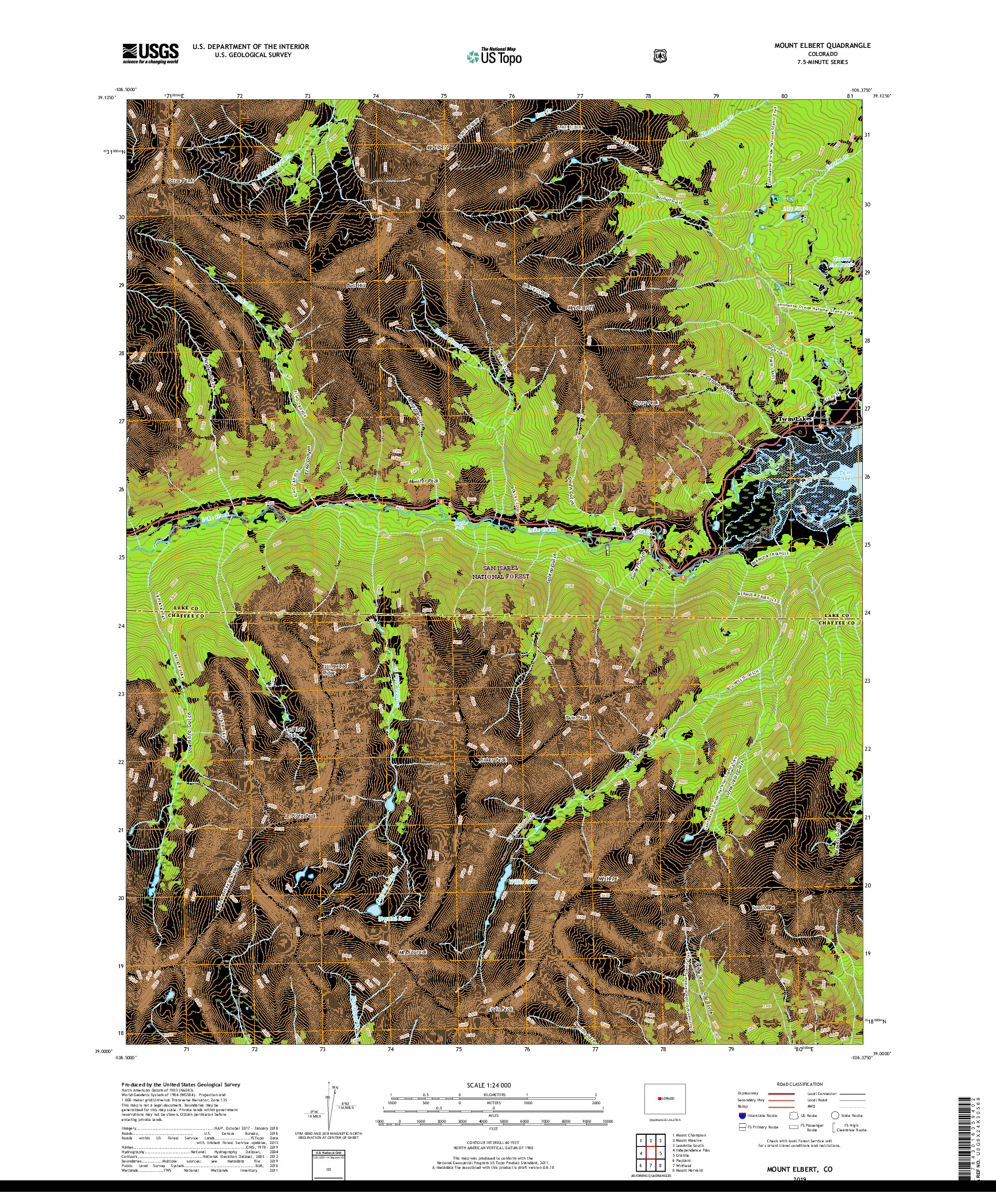 USGS US TOPO 7.5-MINUTE MAP FOR MOUNT ELBERT, CO 2019