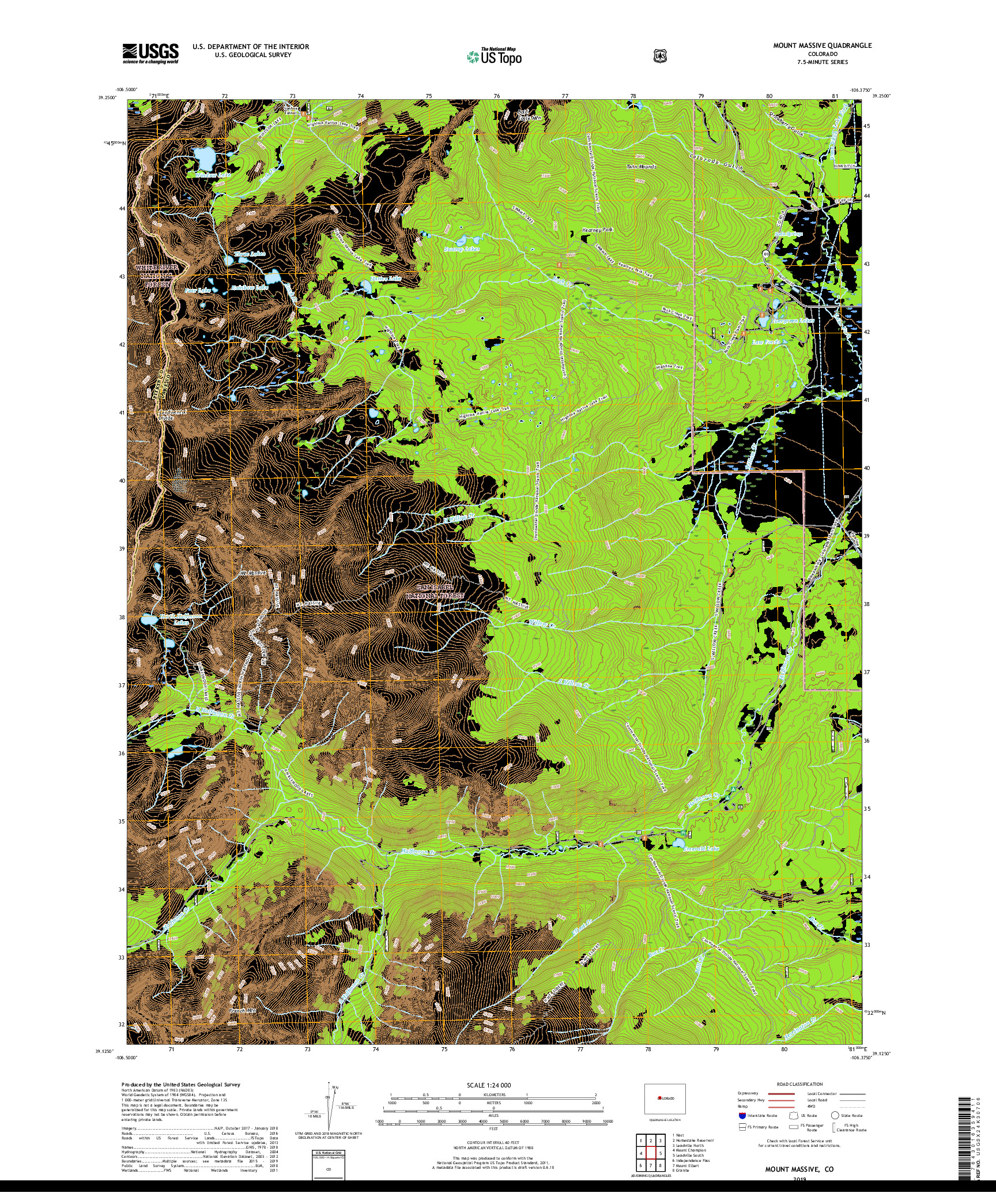 USGS US TOPO 7.5-MINUTE MAP FOR MOUNT MASSIVE, CO 2019