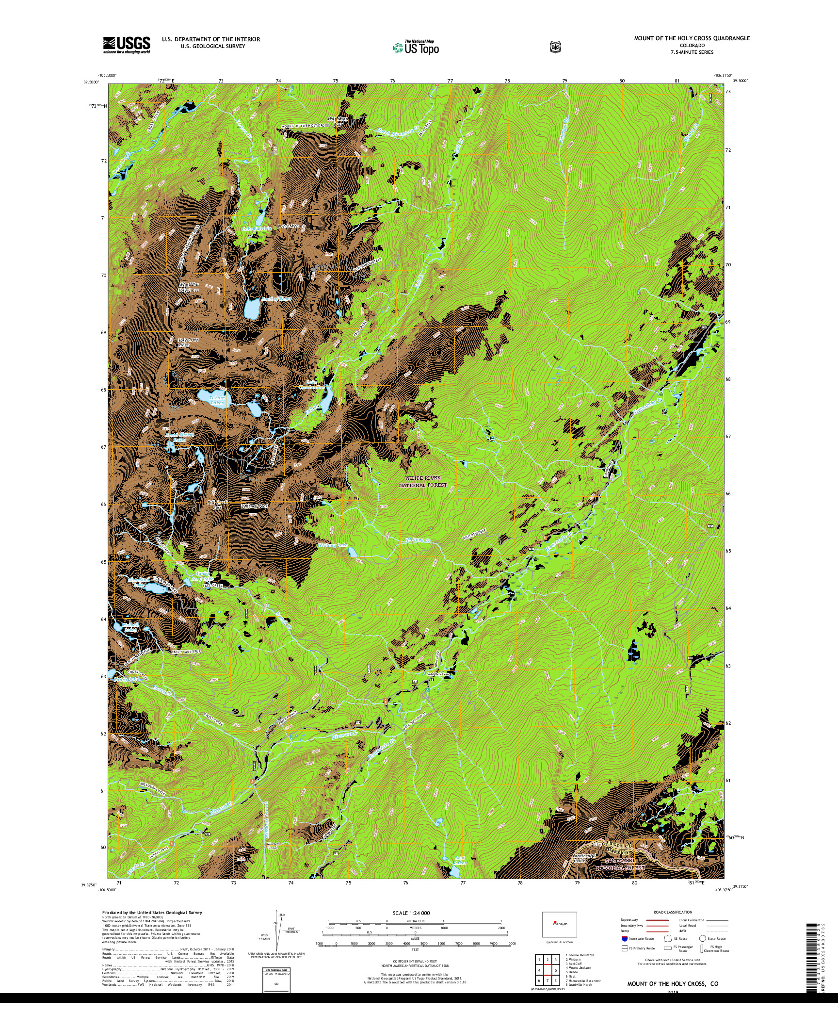 USGS US TOPO 7.5-MINUTE MAP FOR MOUNT OF THE HOLY CROSS, CO 2019