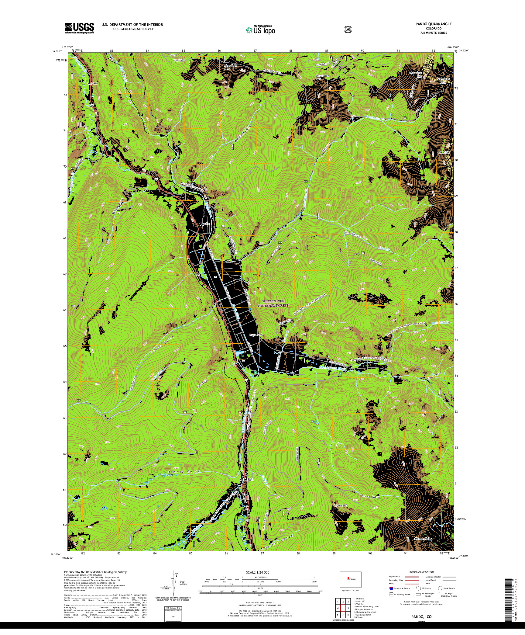 USGS US TOPO 7.5-MINUTE MAP FOR PANDO, CO 2019