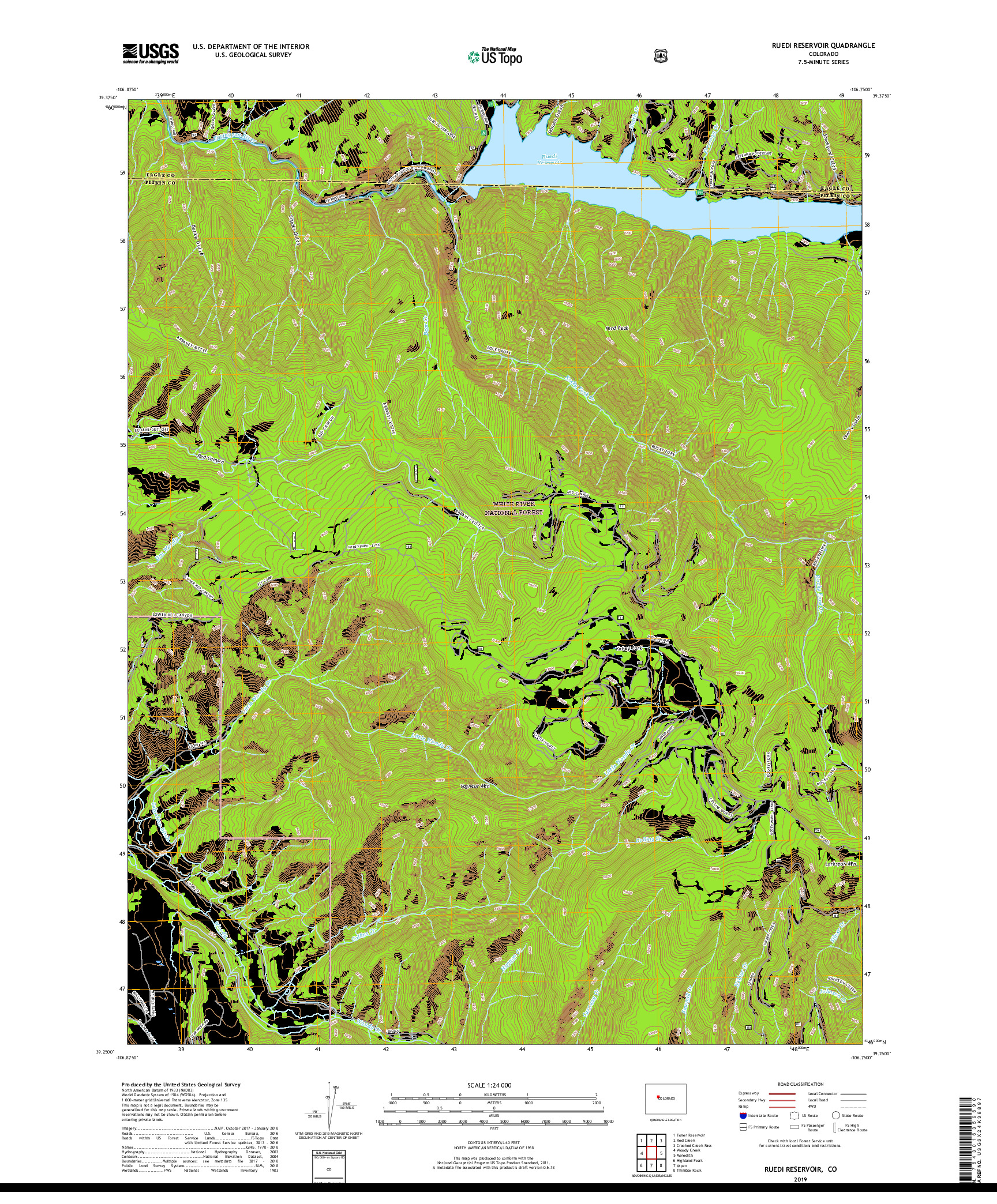 USGS US TOPO 7.5-MINUTE MAP FOR RUEDI RESERVOIR, CO 2019