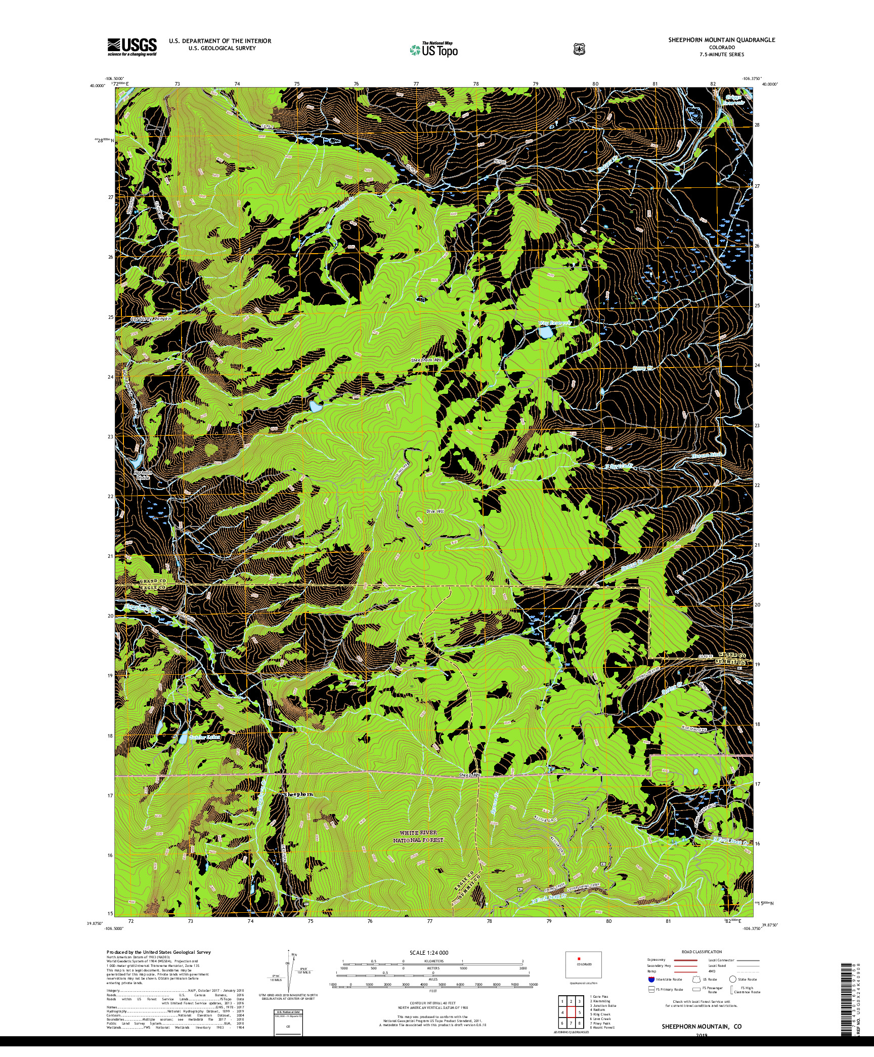USGS US TOPO 7.5-MINUTE MAP FOR SHEEPHORN MOUNTAIN, CO 2019