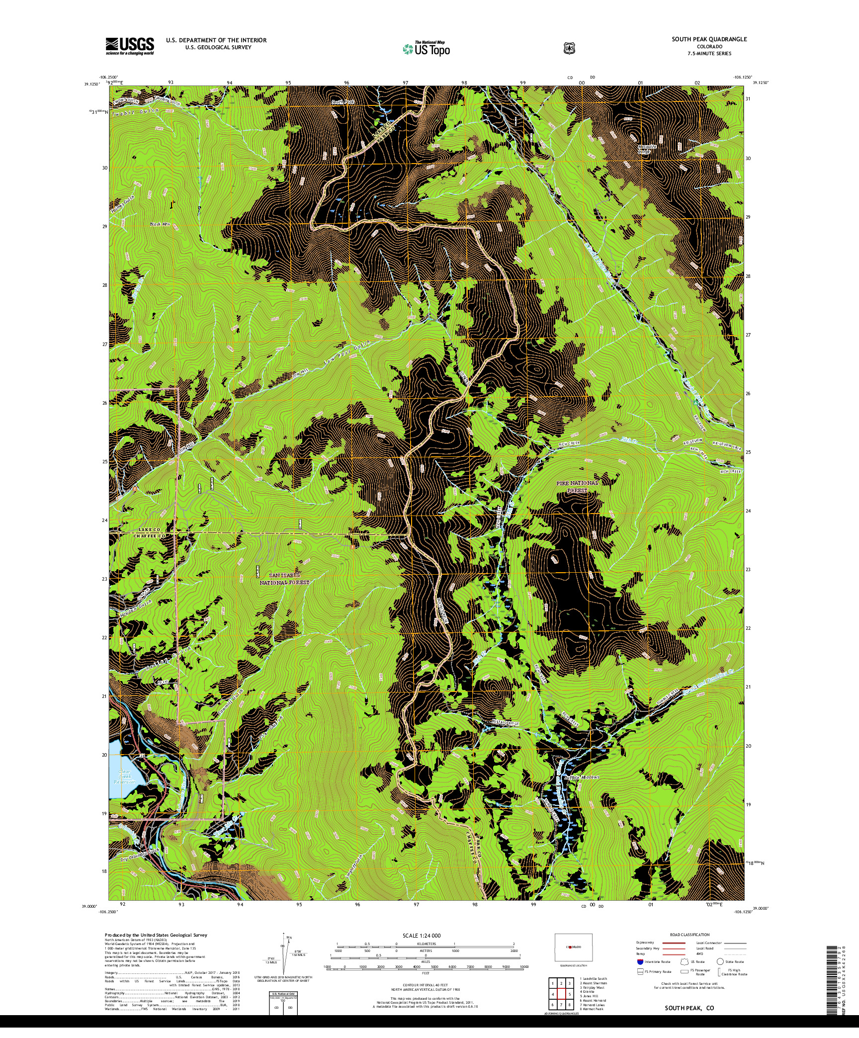 USGS US TOPO 7.5-MINUTE MAP FOR SOUTH PEAK, CO 2019