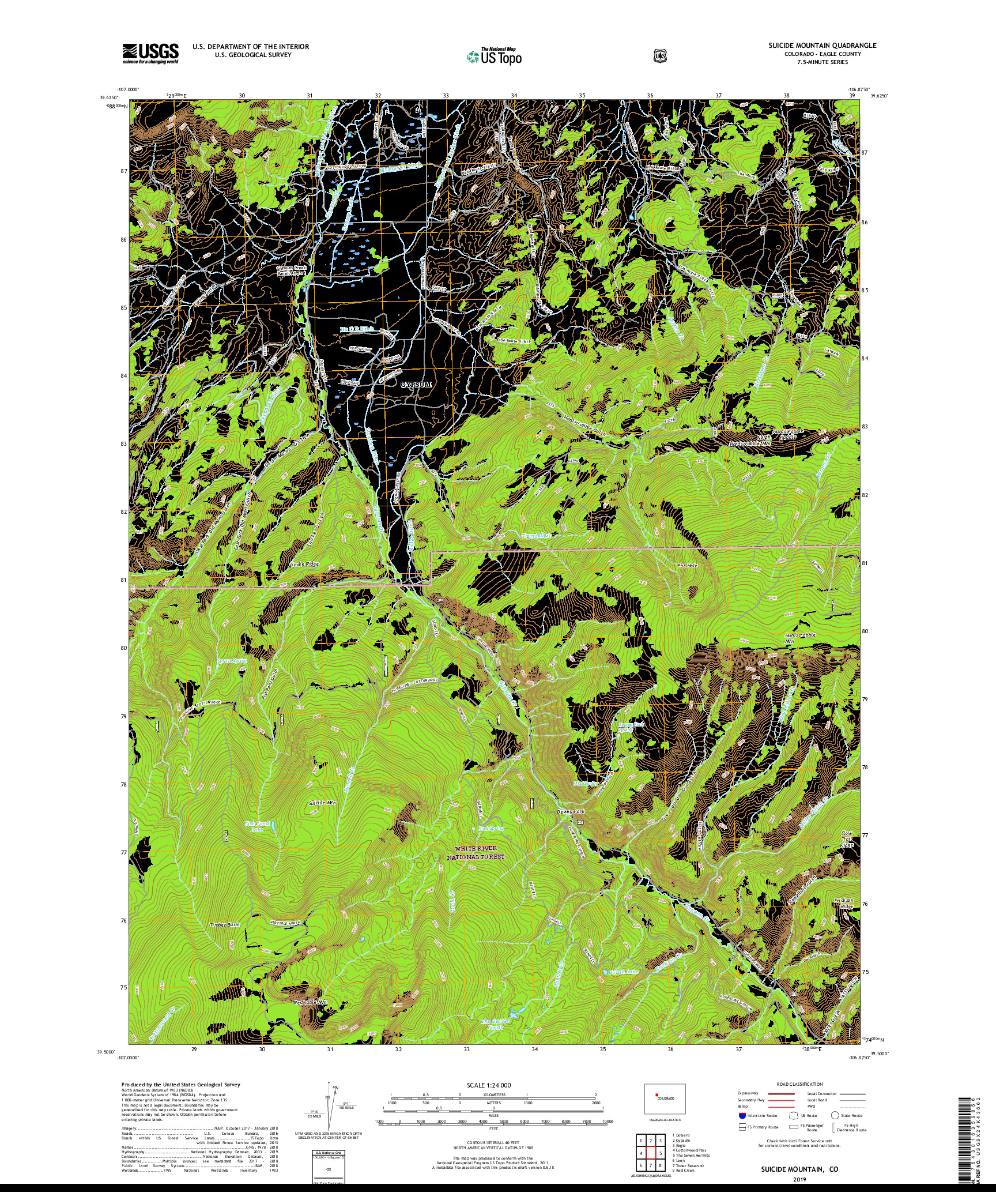 USGS US TOPO 7.5-MINUTE MAP FOR SUICIDE MOUNTAIN, CO 2019