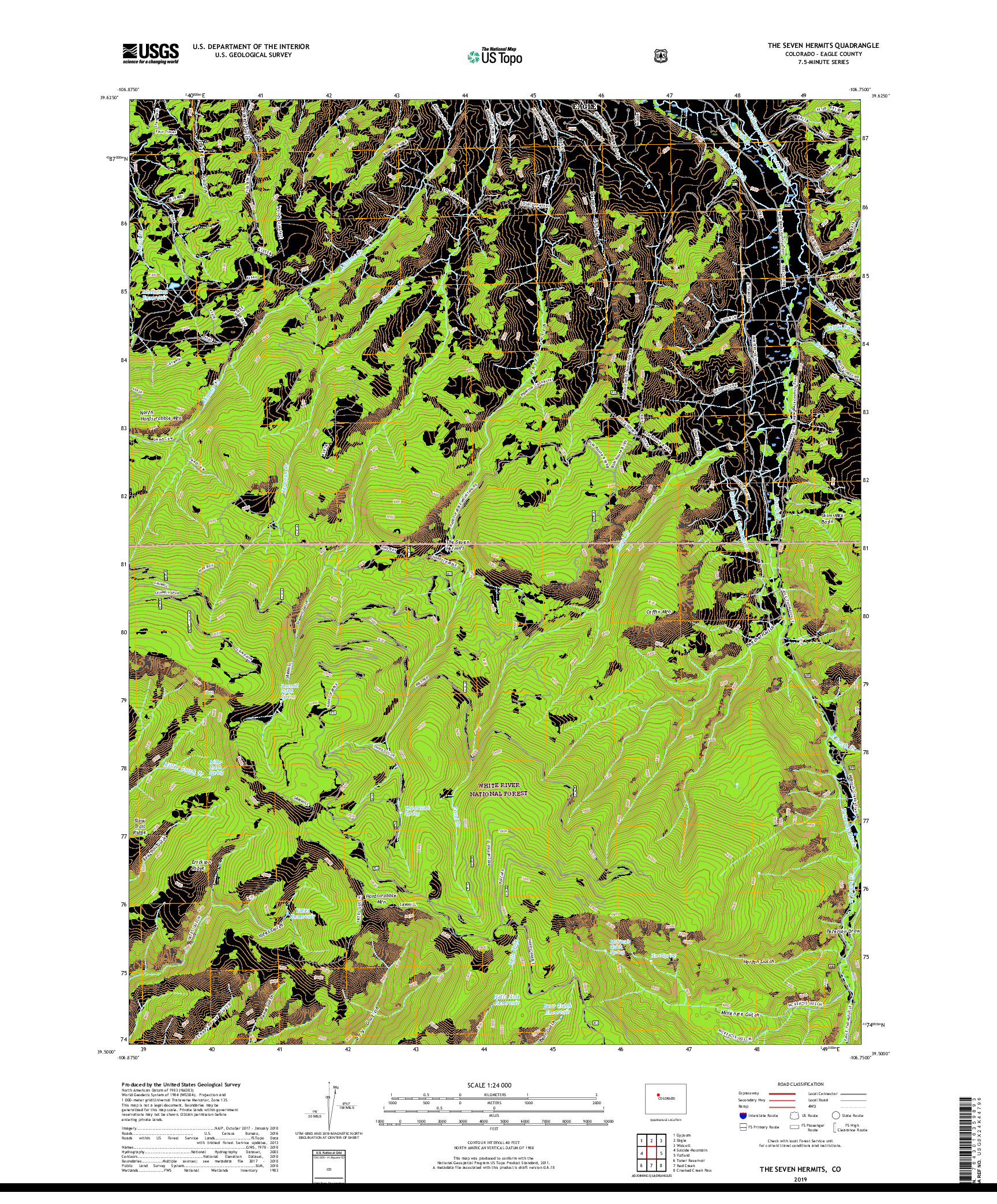 USGS US TOPO 7.5-MINUTE MAP FOR THE SEVEN HERMITS, CO 2019