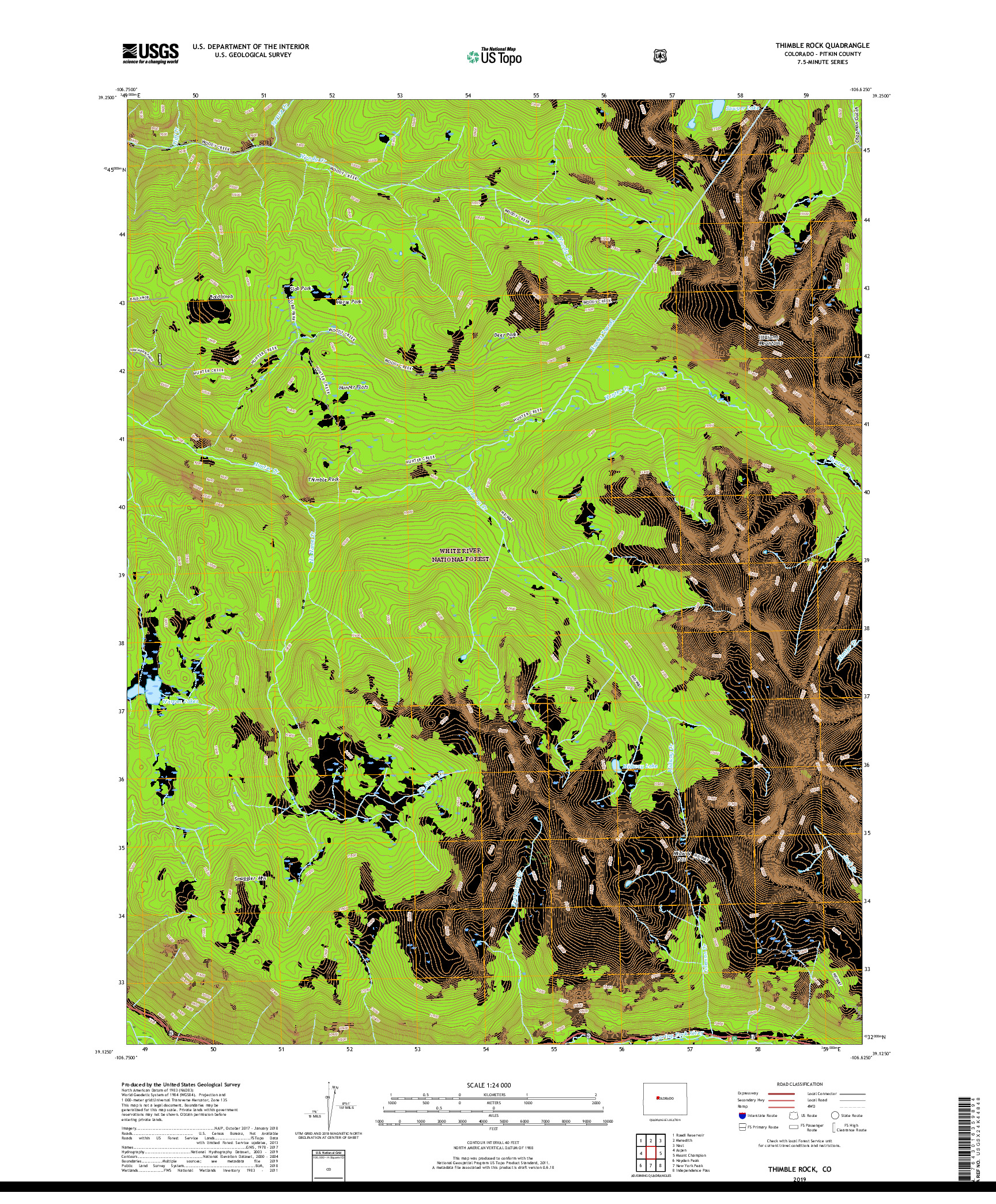 USGS US TOPO 7.5-MINUTE MAP FOR THIMBLE ROCK, CO 2019