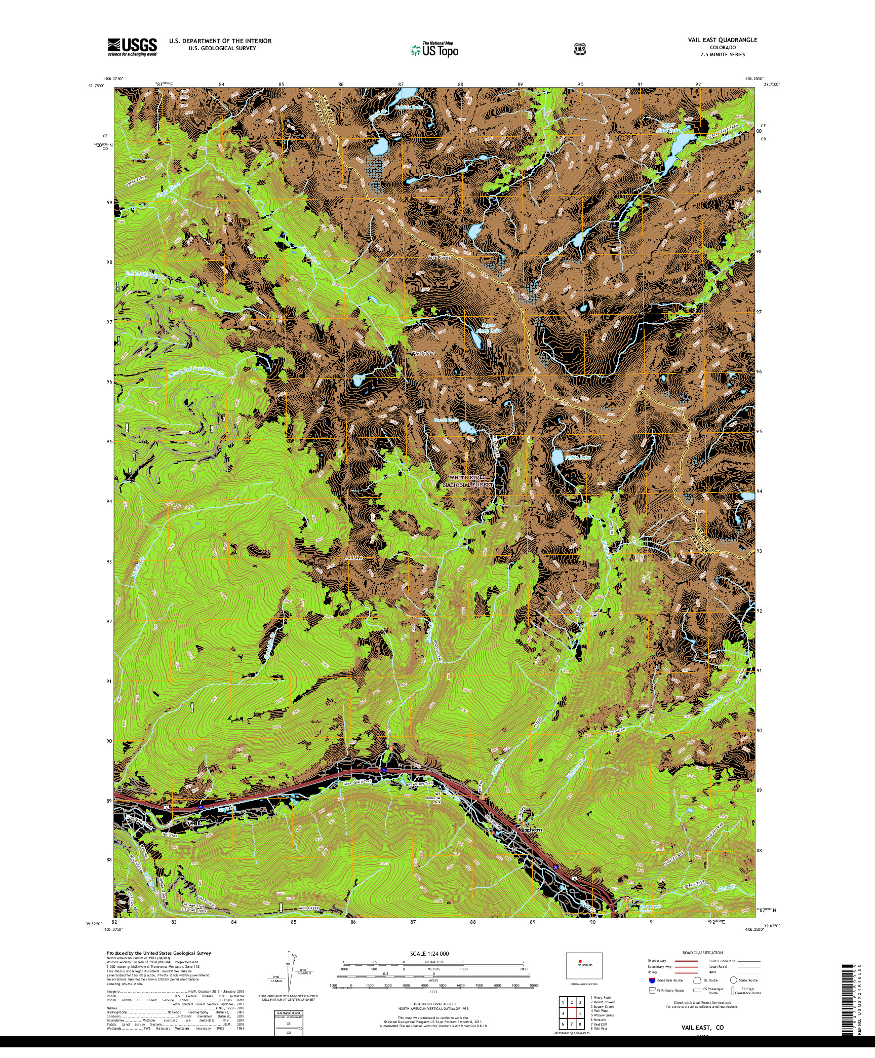 USGS US TOPO 7.5-MINUTE MAP FOR VAIL EAST, CO 2019