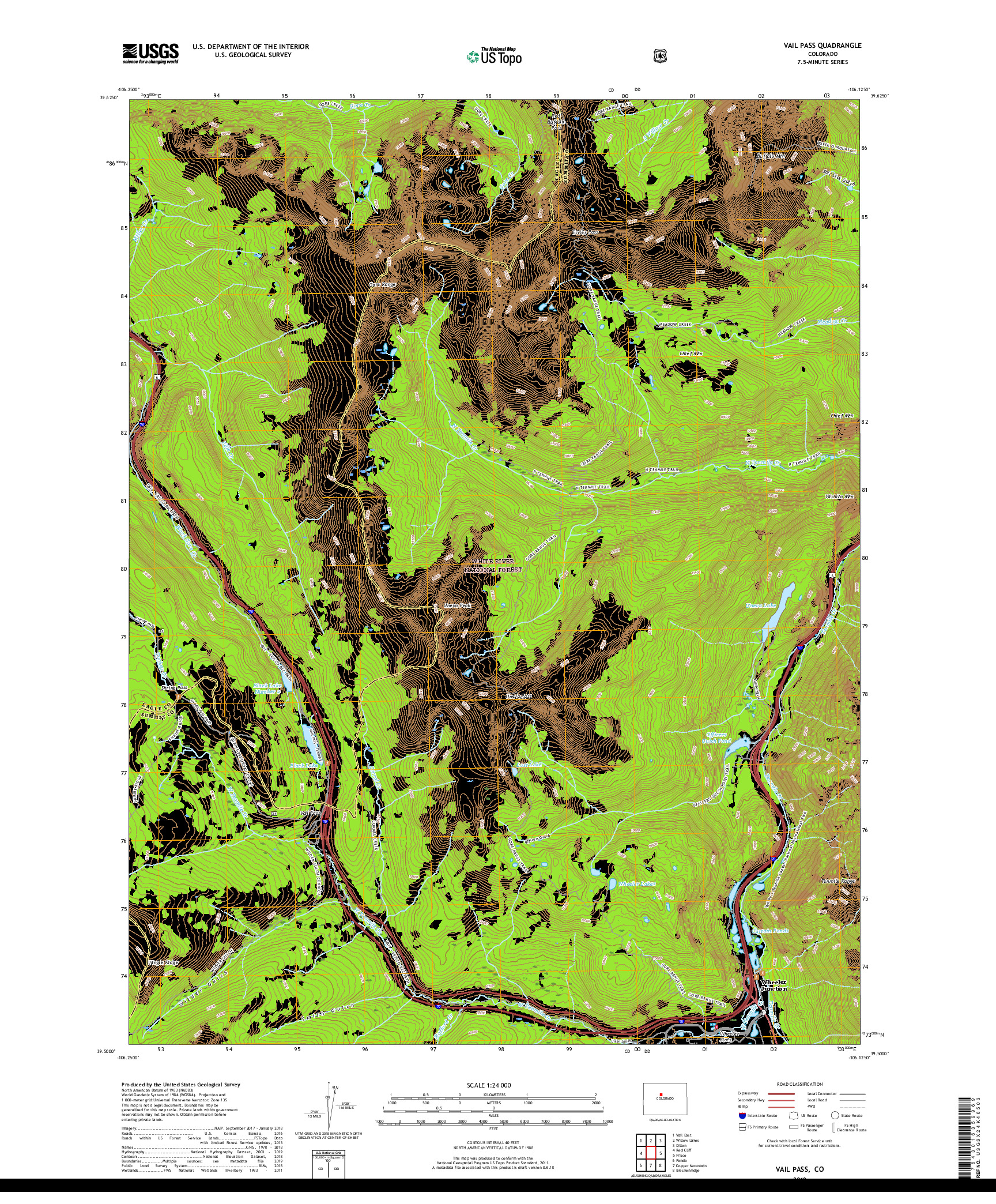 USGS US TOPO 7.5-MINUTE MAP FOR VAIL PASS, CO 2019