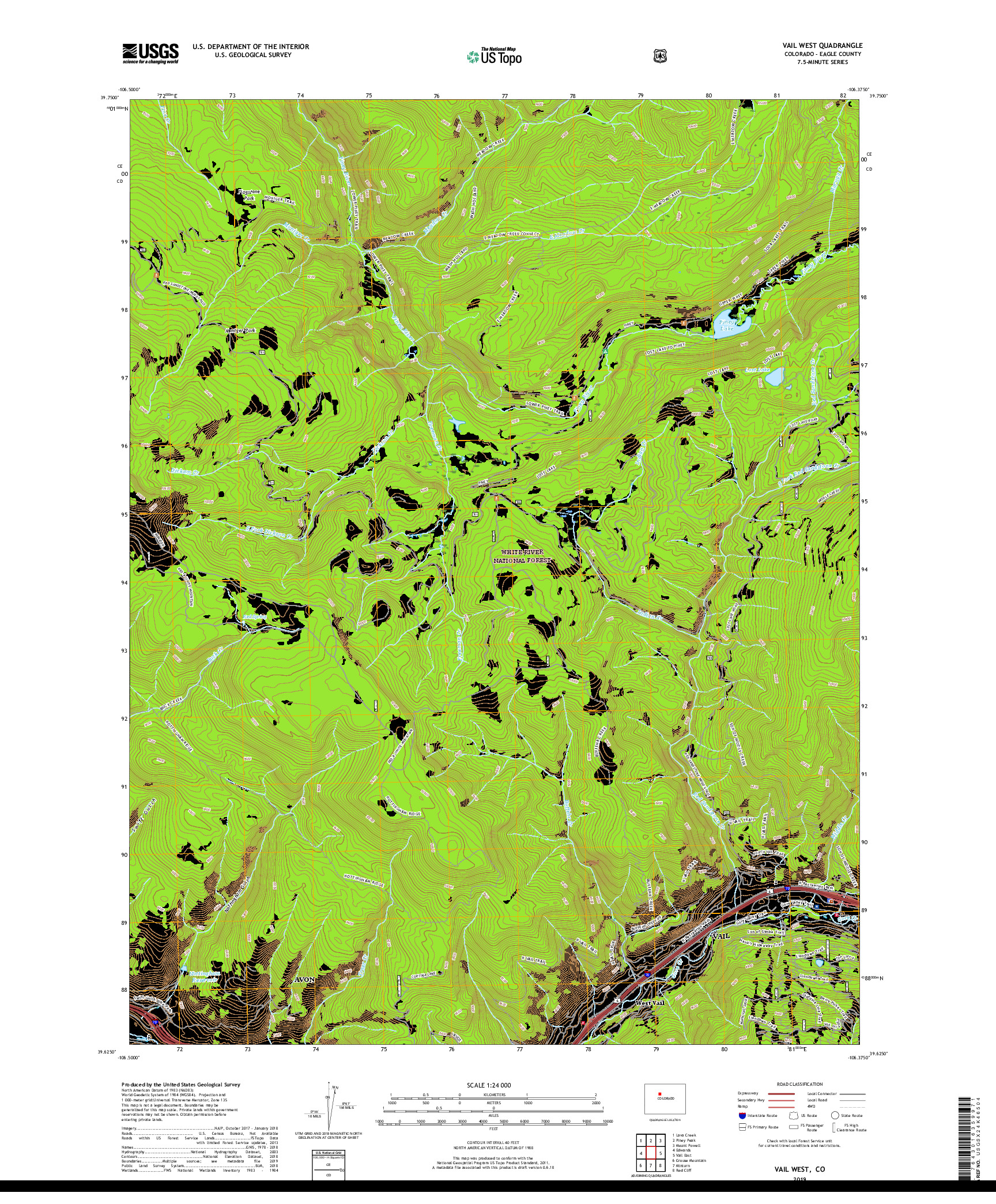 USGS US TOPO 7.5-MINUTE MAP FOR VAIL WEST, CO 2019