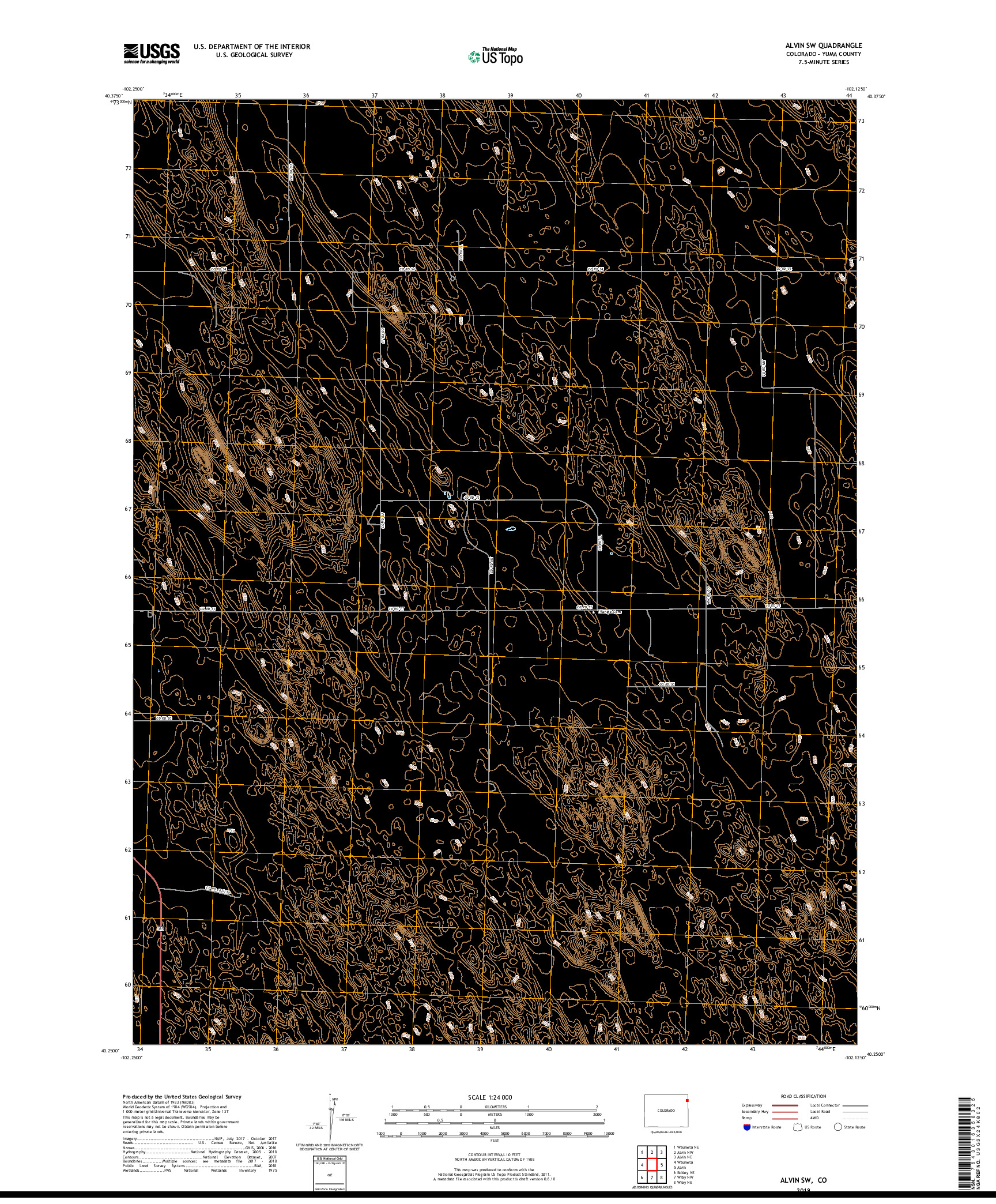 USGS US TOPO 7.5-MINUTE MAP FOR ALVIN SW, CO 2019