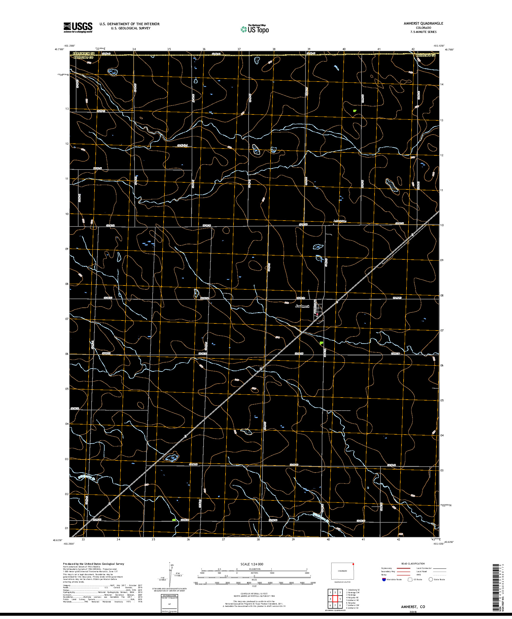 USGS US TOPO 7.5-MINUTE MAP FOR AMHERST, CO 2019